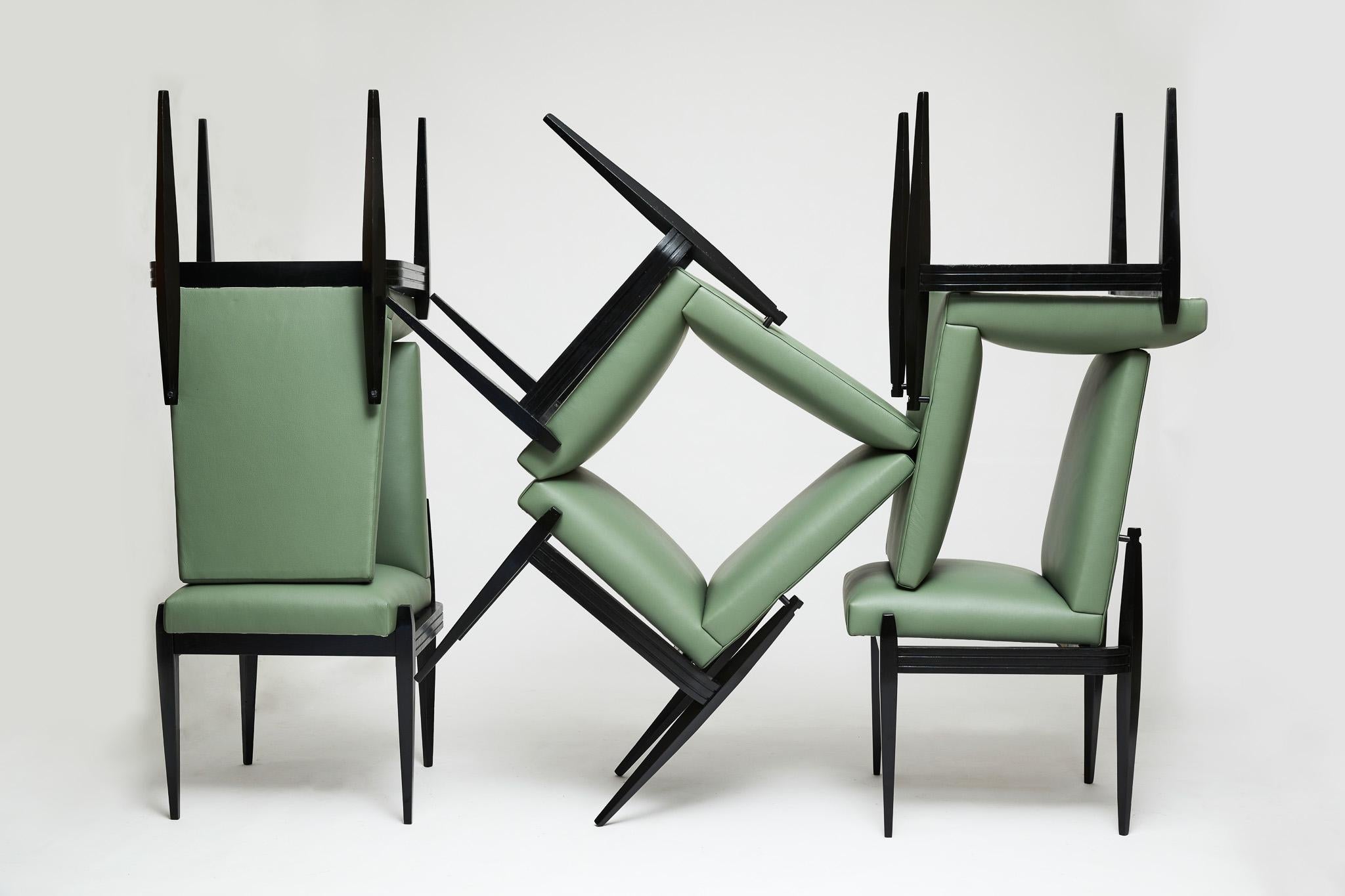 Brazilian Modern Set of Six Chairs in Hardwood & Green Leather by Cimo 1950 In Good Condition In New York, NY