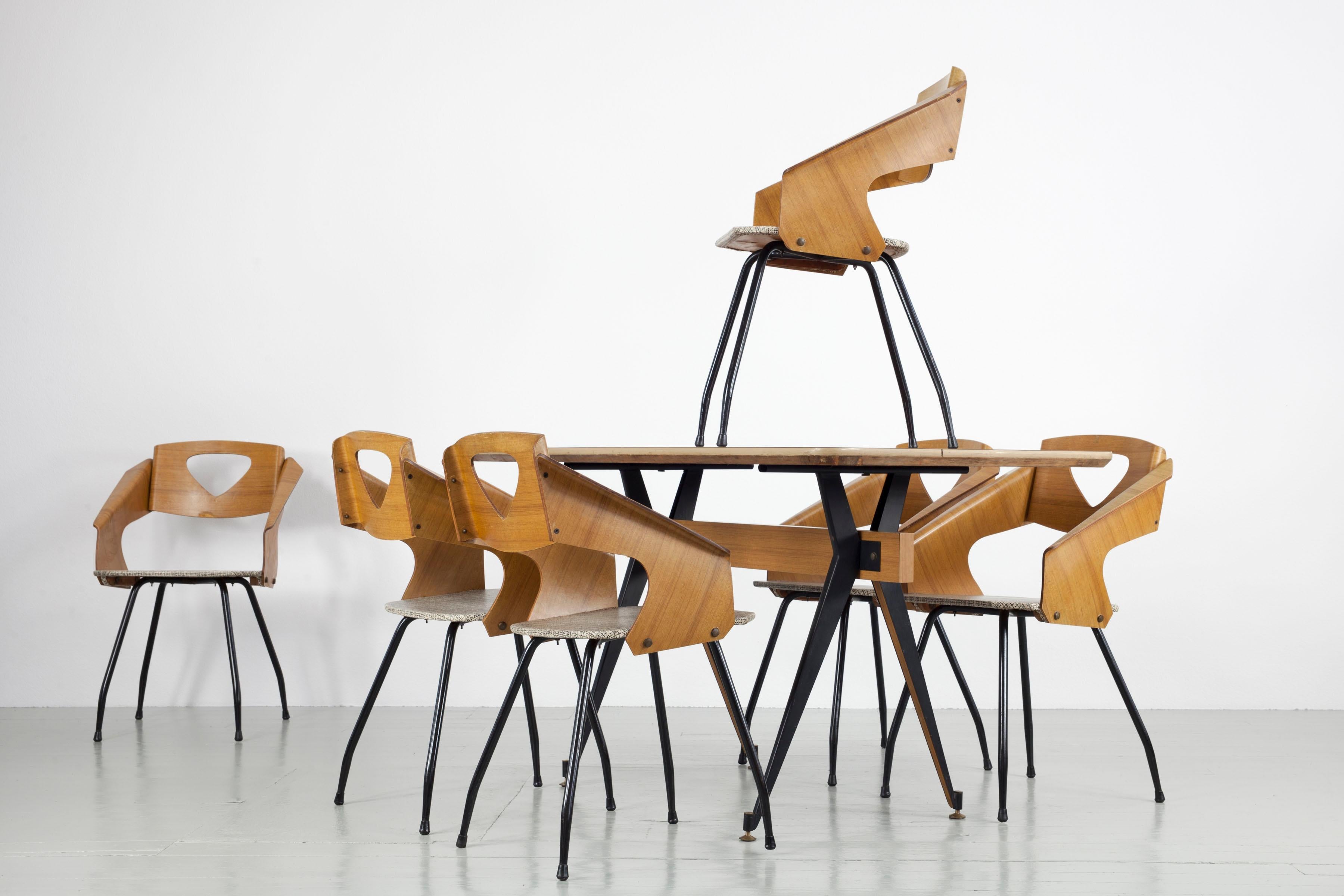 Iron Set of 6 Dining Chairs and Table by Carlo Ratti, 1950s For Sale