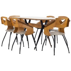Set di 6 sedie da pranzo e tavolo di Carlo Ratti, anni '50