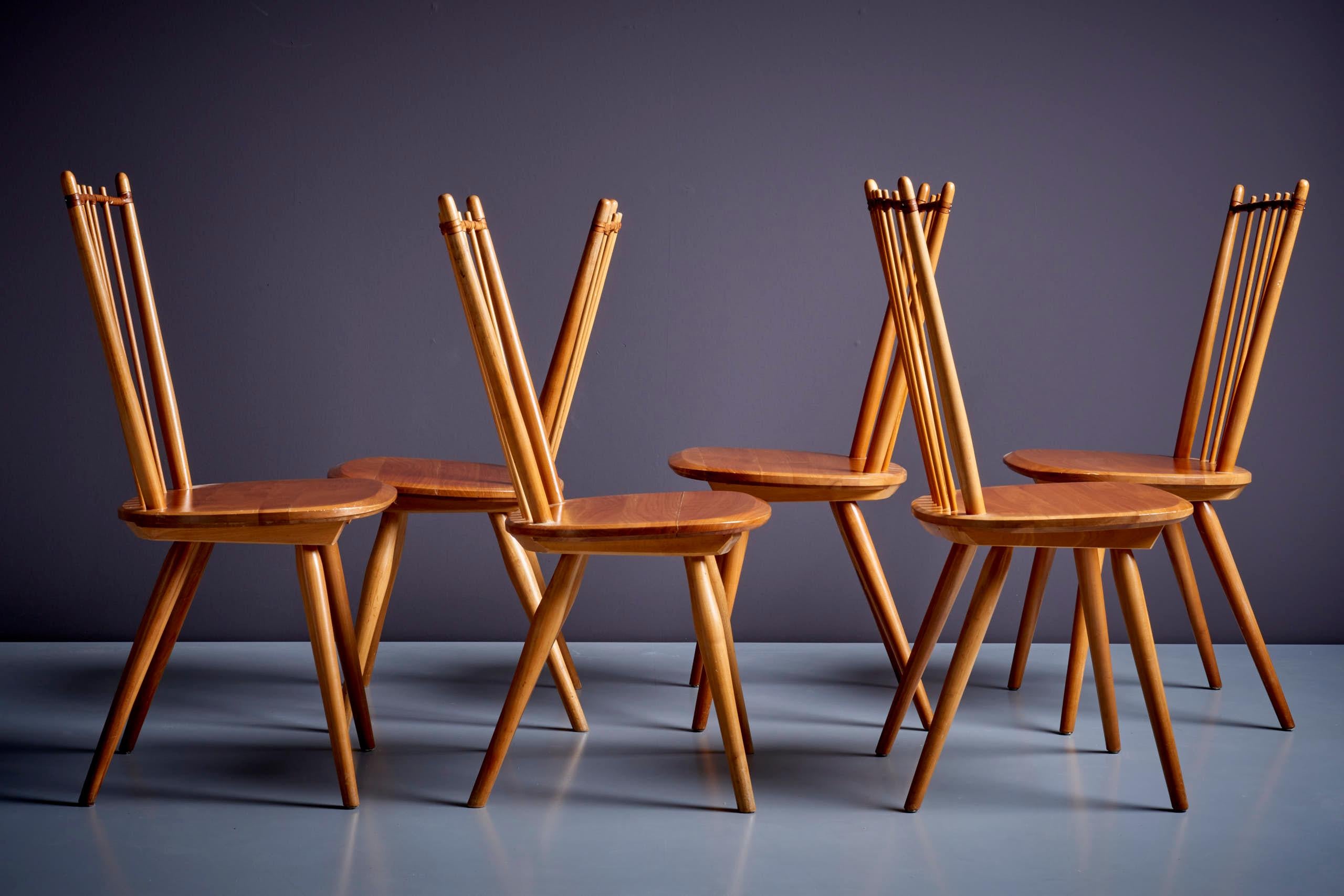Mid-Century Modern Ensemble de 6 chaises de salle à manger par Albert Haberer pour Hermann Fleiner:: Allemagne:: années 1950