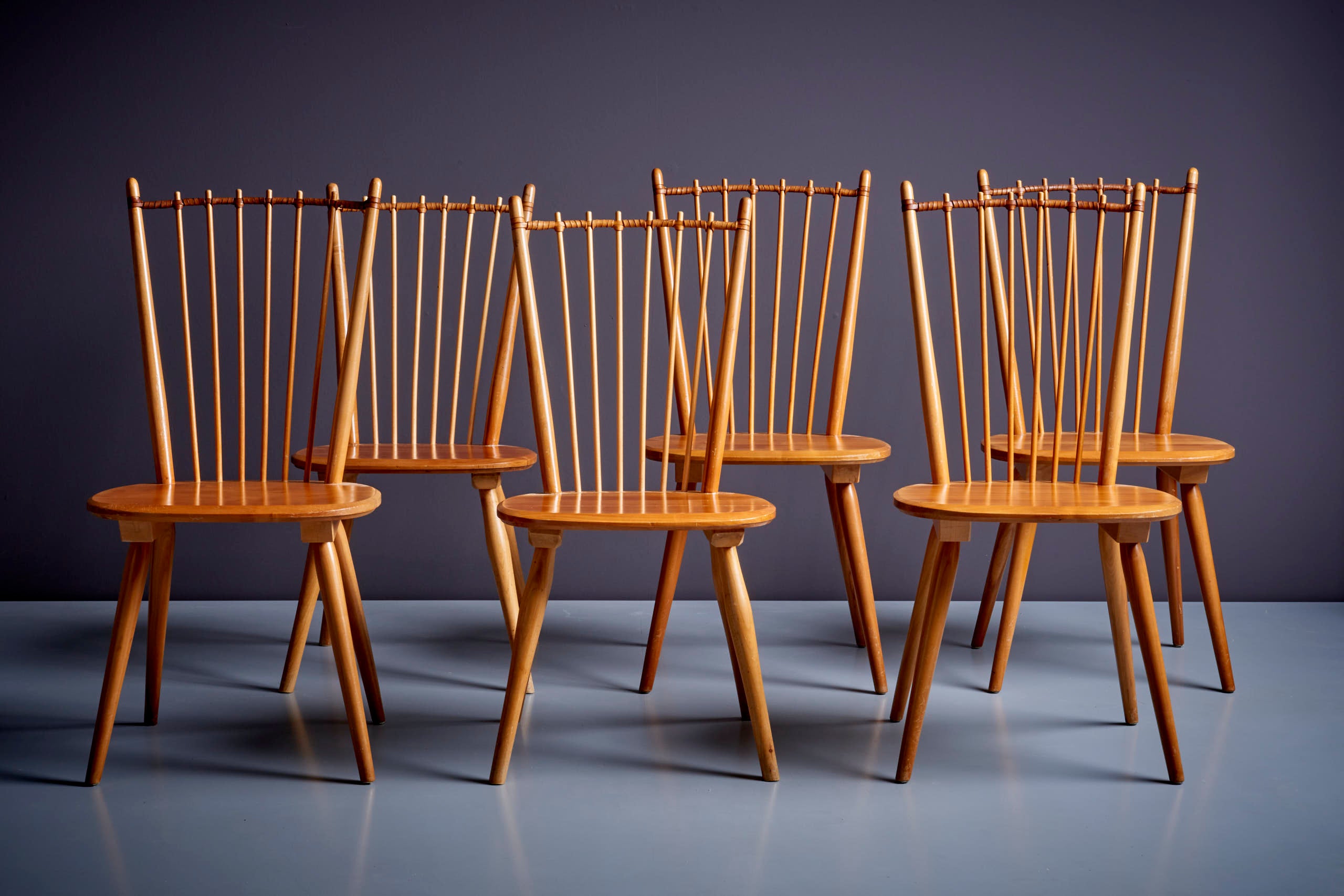 Ensemble de 6 chaises de salle à manger par Albert Haberer pour Hermann Fleiner:: Allemagne:: années 1950