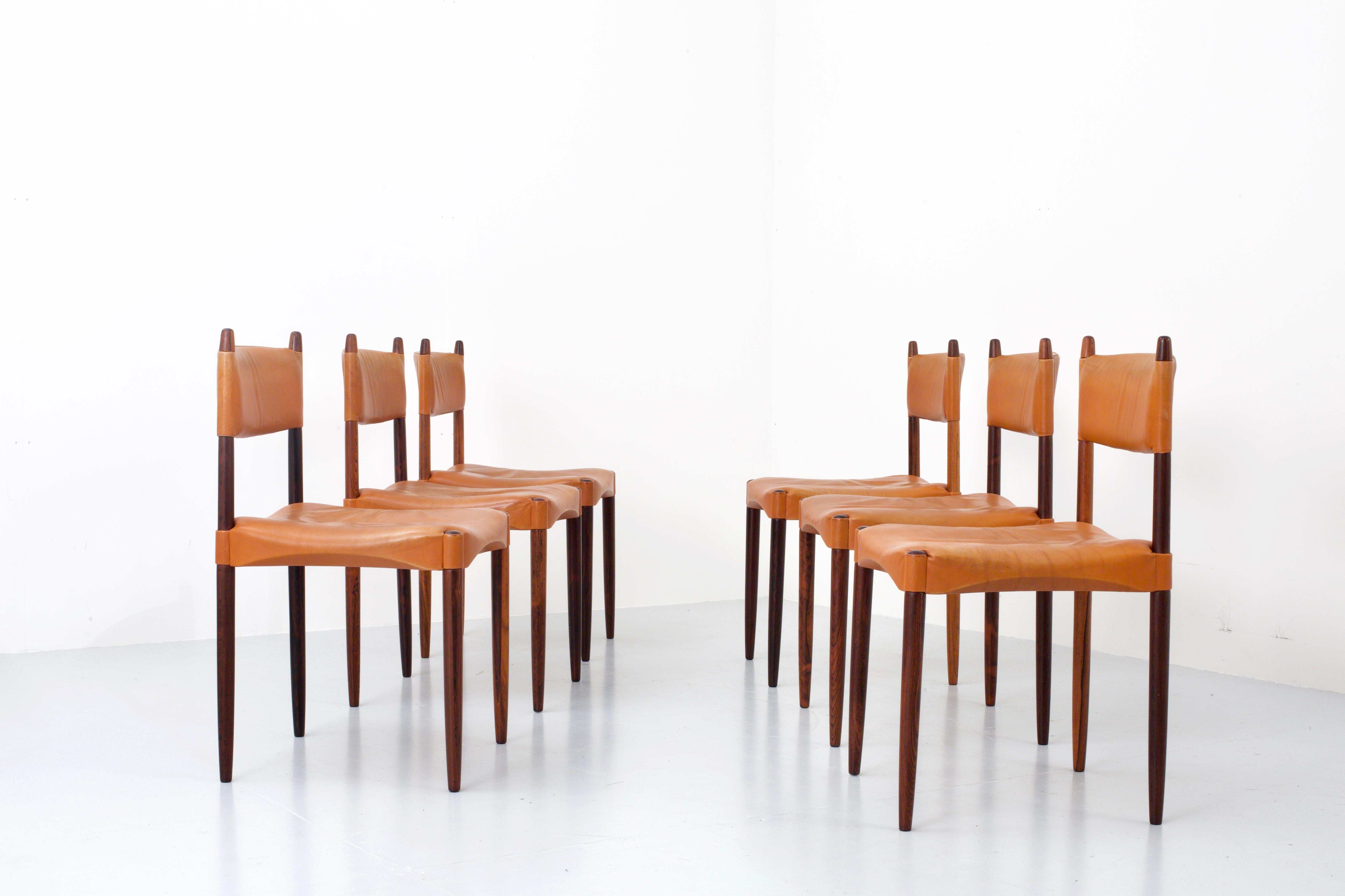 Set of 6 Dining Chairs by Anders Jensen in Rosewood and Leather, Denmark, 1960's For Sale 8
