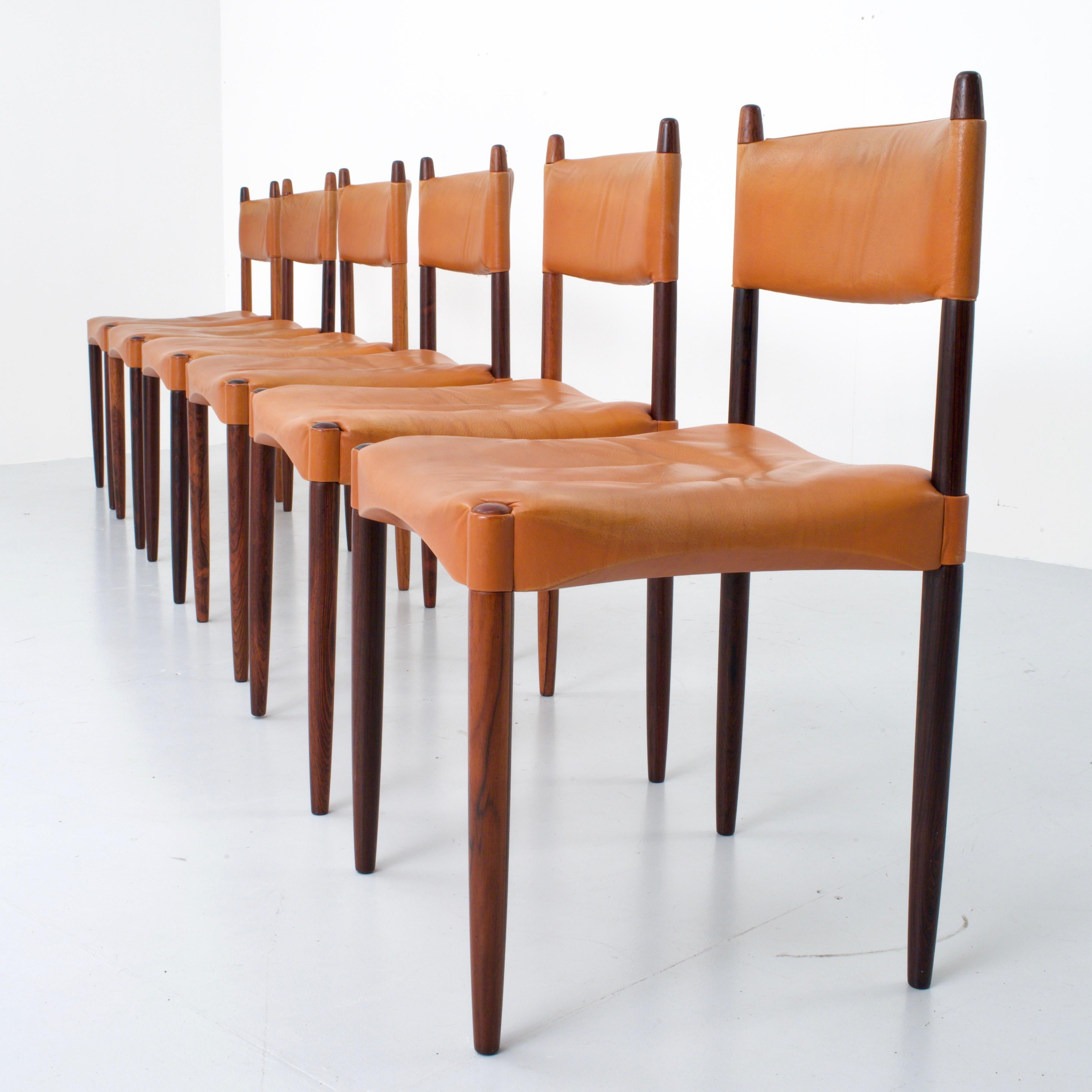 Set of 6 Dining Chairs by Anders Jensen in Rosewood and Leather, Denmark, 1960's For Sale 9