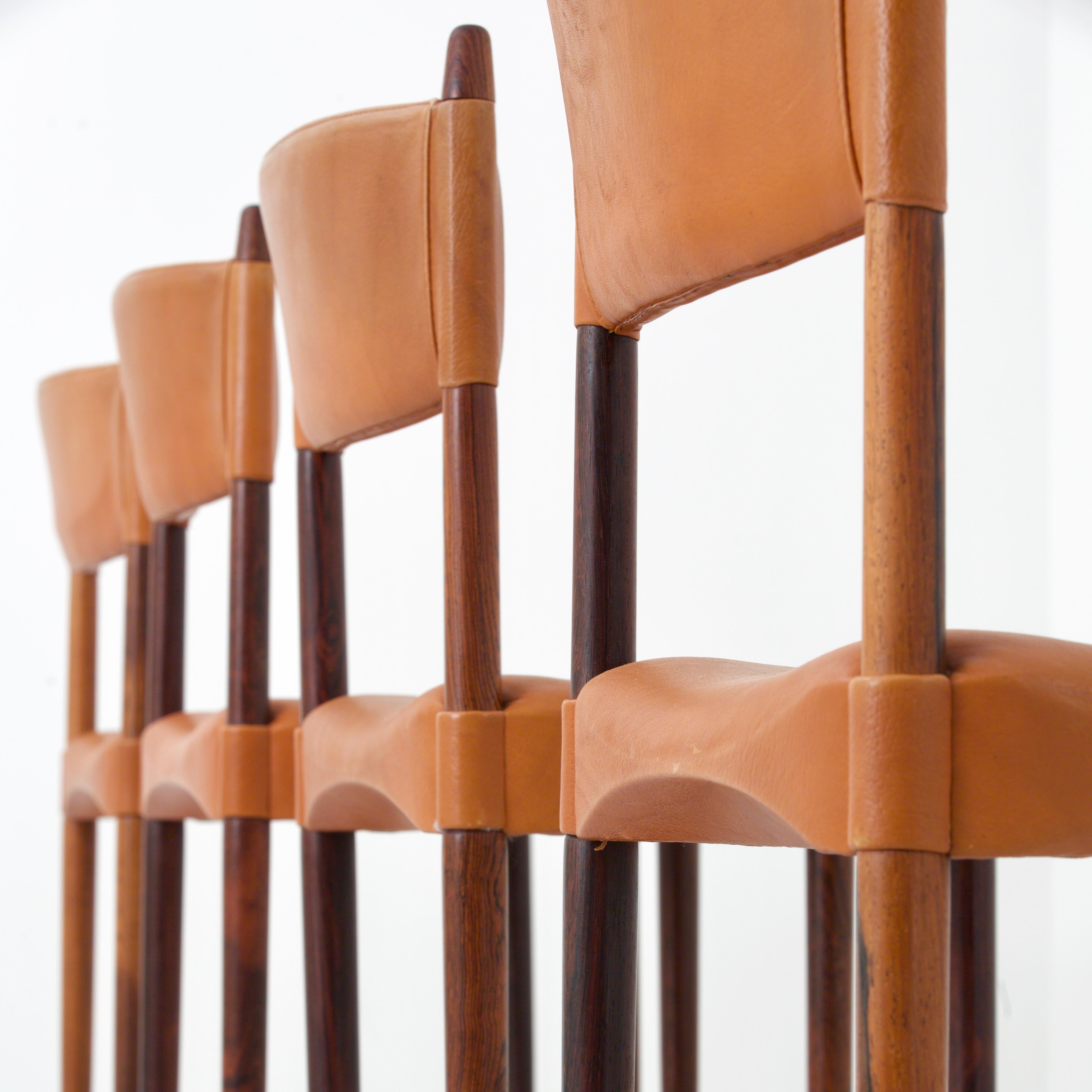 Set of 6 Dining Chairs by Anders Jensen in Rosewood and Leather, Denmark, 1960's In Good Condition For Sale In Uithoorn, NL