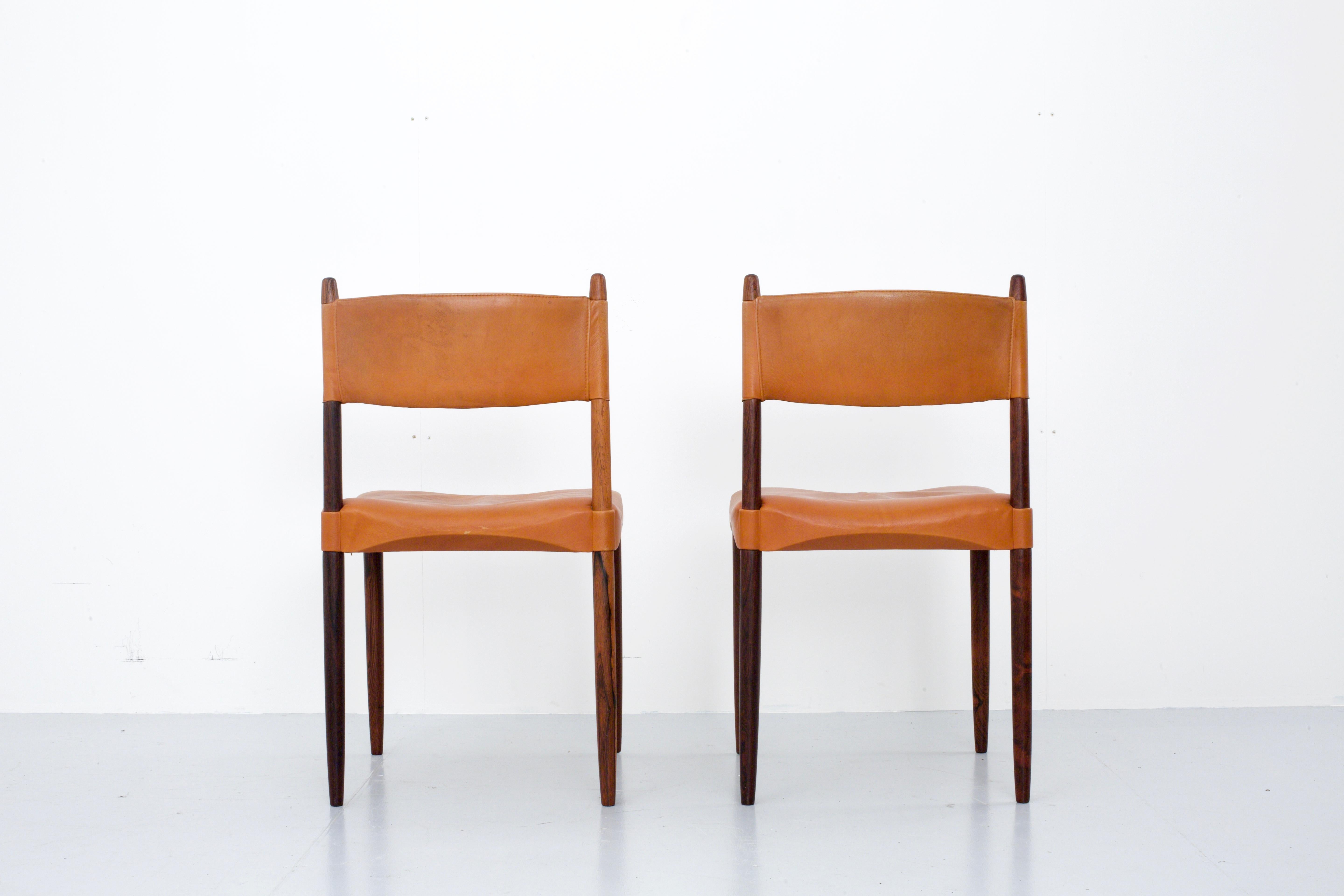 Set of 6 Dining Chairs by Anders Jensen in Rosewood and Leather, Denmark, 1960's For Sale 1