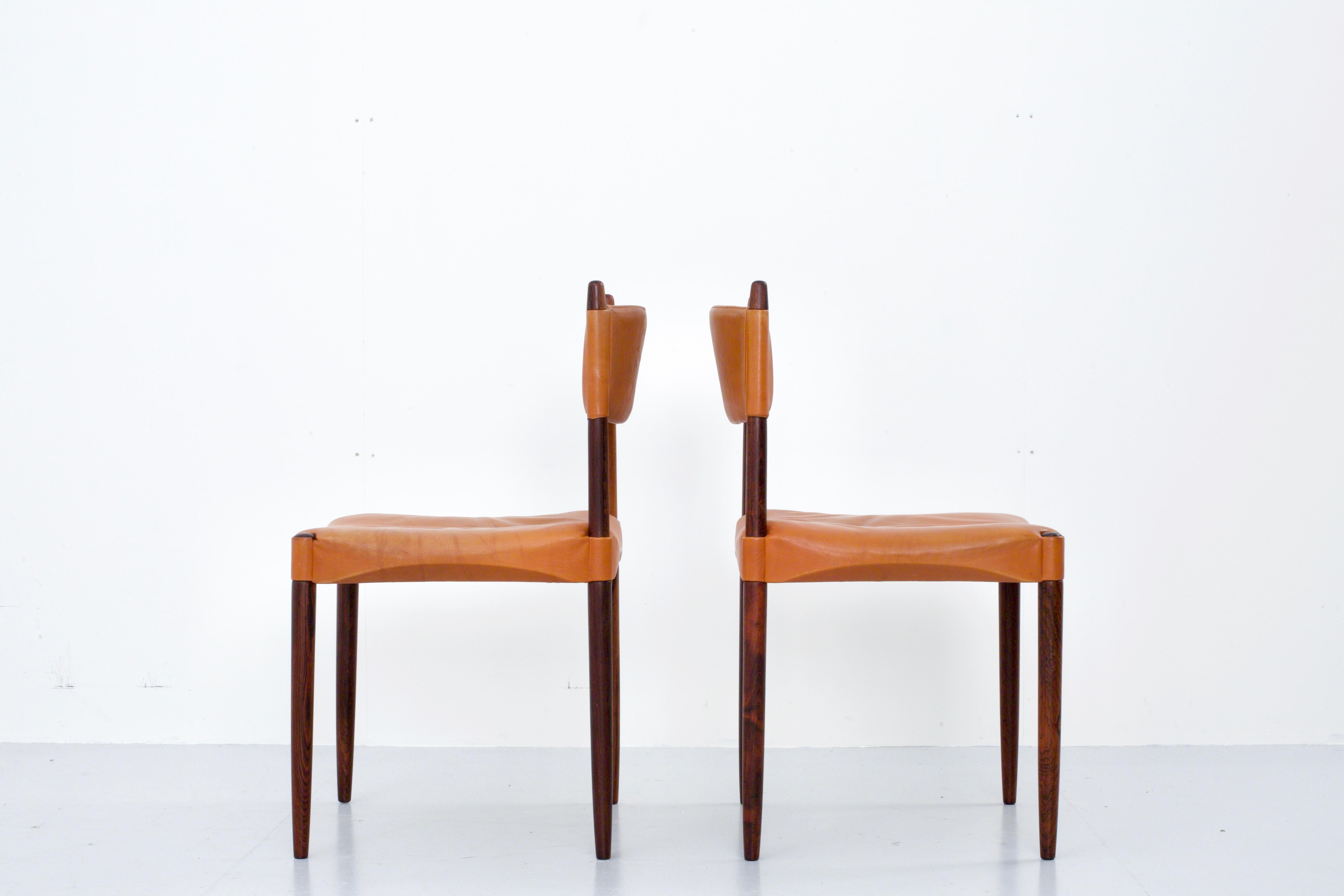 Set of 6 Dining Chairs by Anders Jensen in Rosewood and Leather, Denmark, 1960's In Good Condition In Amsterdam, NL