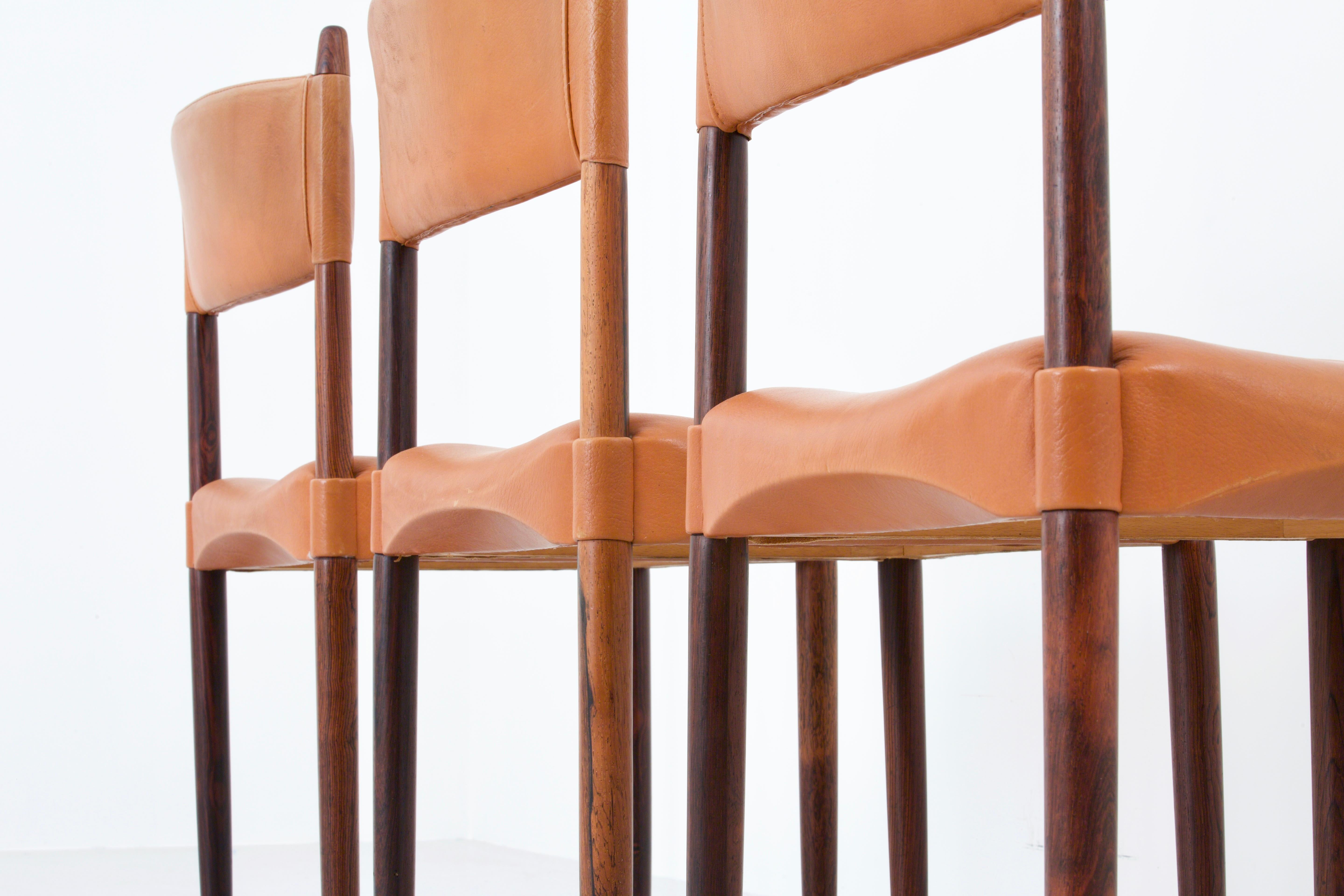 Set of 6 Dining Chairs by Anders Jensen in Rosewood and Leather, Denmark, 1960's For Sale 3