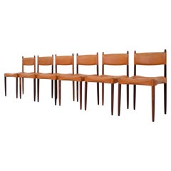 Retro Set of 6 Dining Chairs by Anders Jensen in Rosewood and Leather, Denmark, 1960's