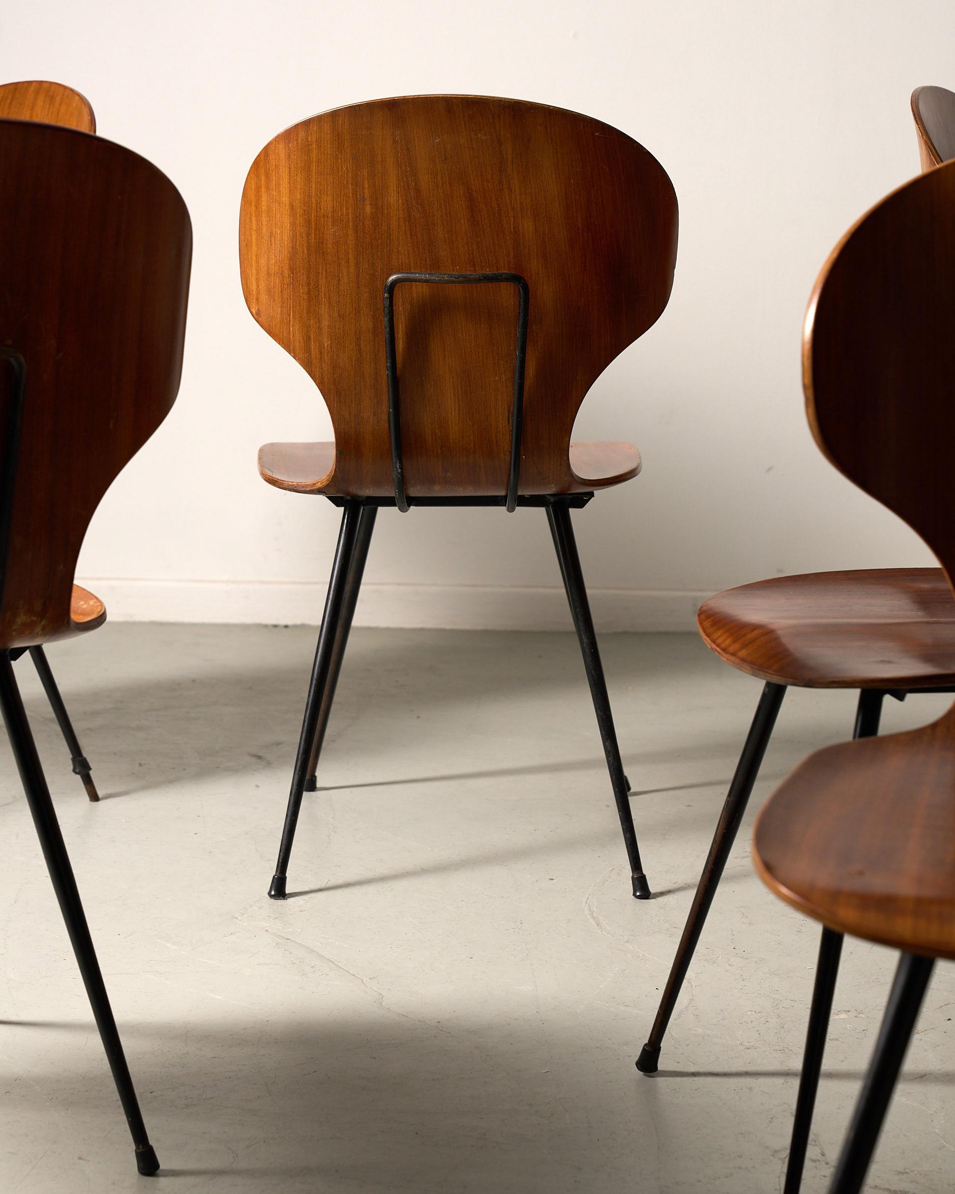Mid-Century Modern Set of 6 dining chairs by Carlo Ratti en vente