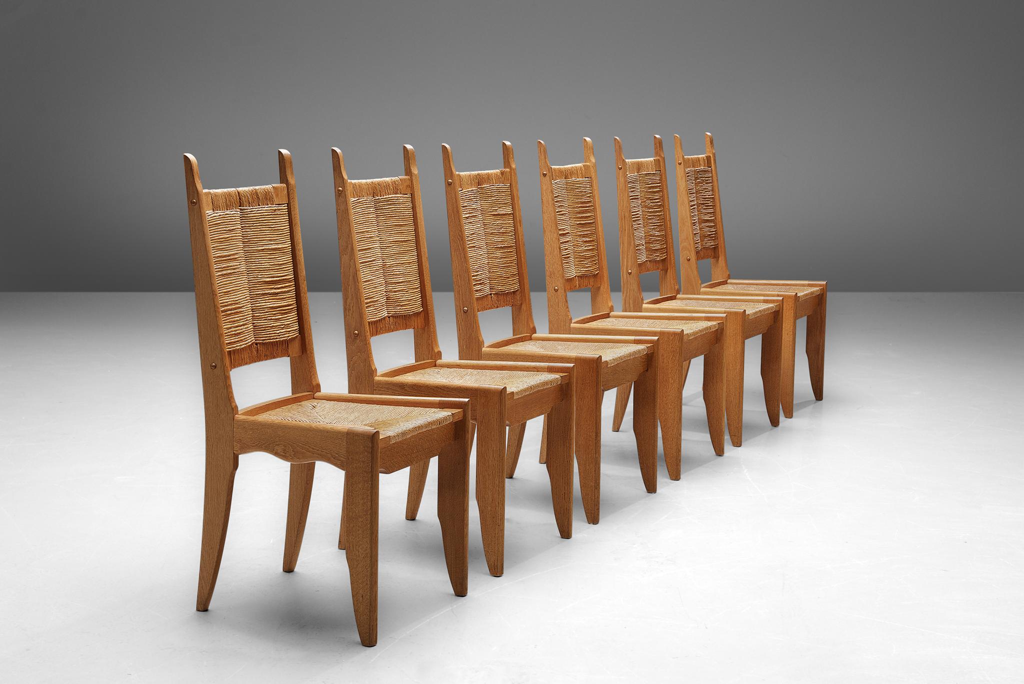 Mid-Century Modern Set of 6 Dining Chairs by Guillerme et Chambron