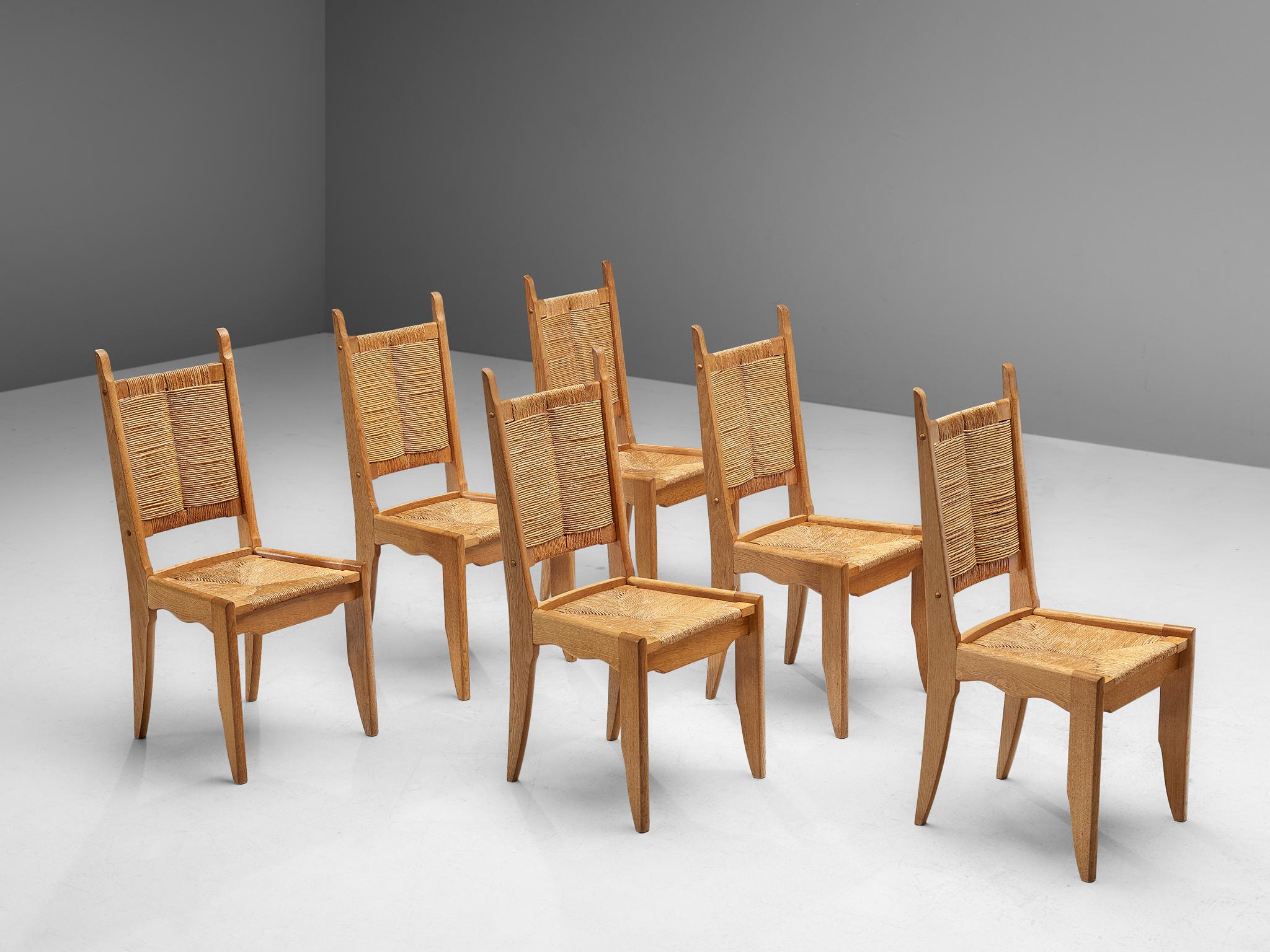 Set of 6 Dining Chairs by Guillerme et Chambron In Good Condition In Waalwijk, NL