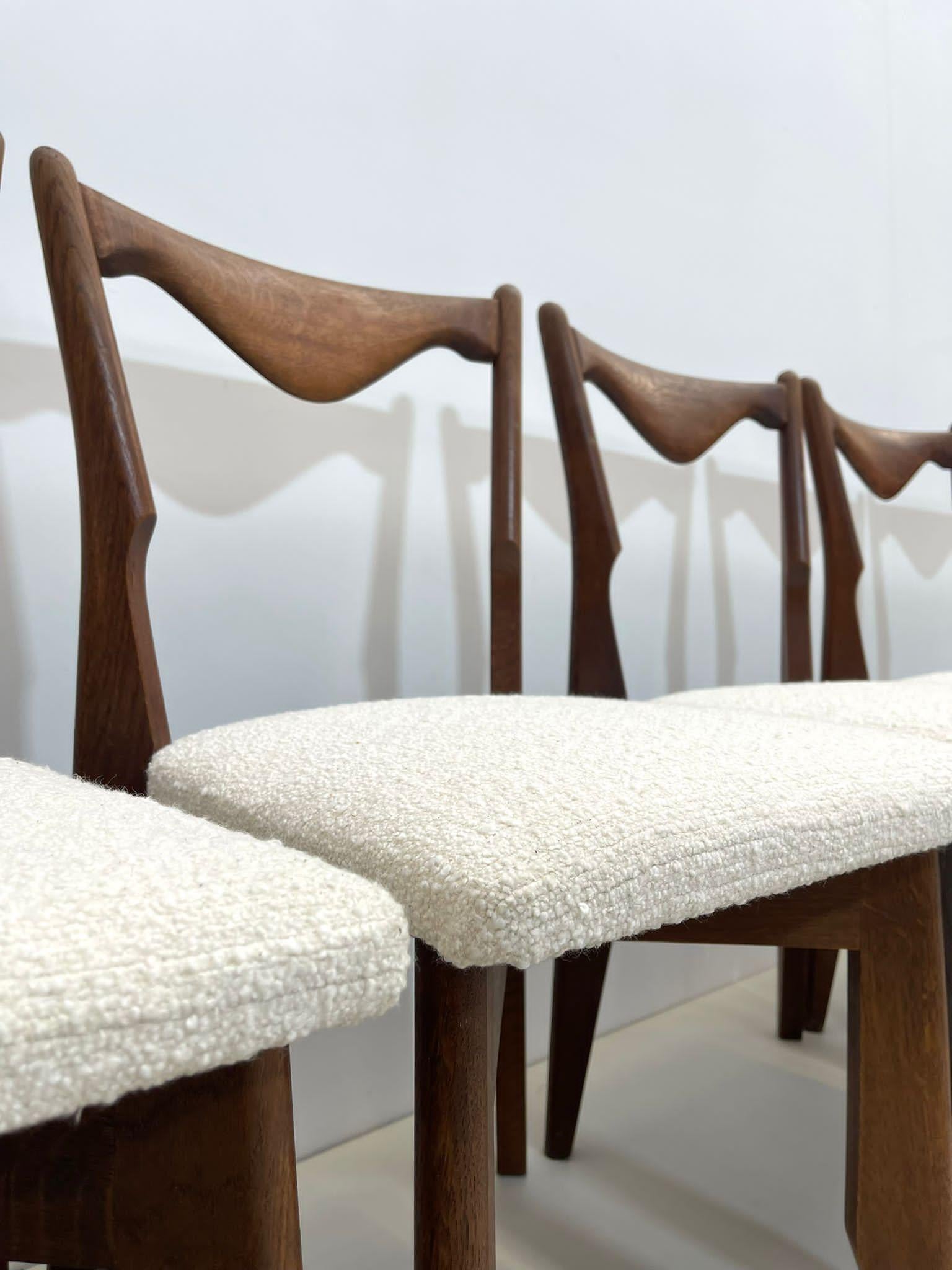 Set of 6 dining chairs by Guillerme et Chambron, France,1960s - New Upholstery.