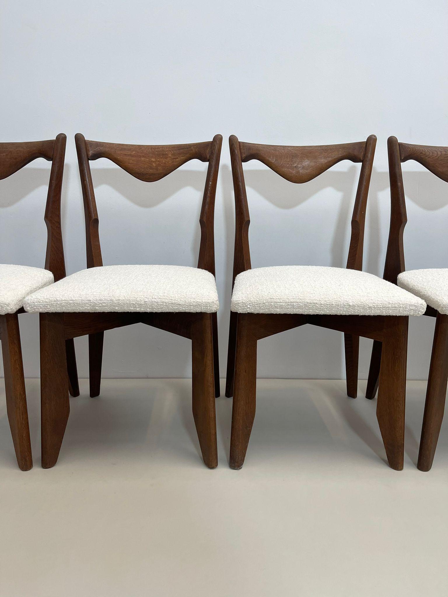 Italian Set of 6 Dining Chairs by Guillerme et Chambron, France, 1960s, New Upholstery