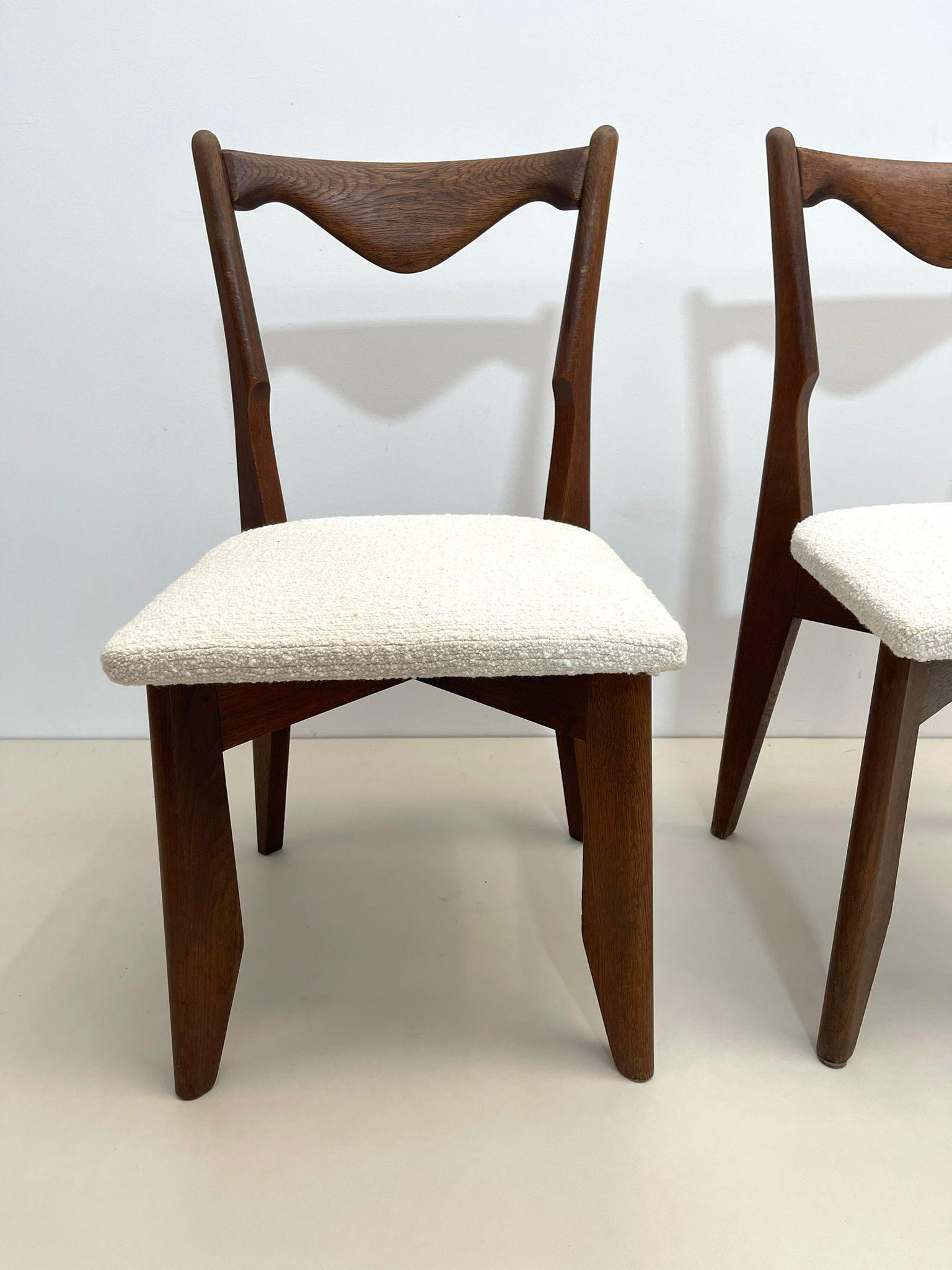 Set of 6 Dining Chairs by Guillerme et Chambron, France, 1960s, New Upholstery In Good Condition In Brussels, BE