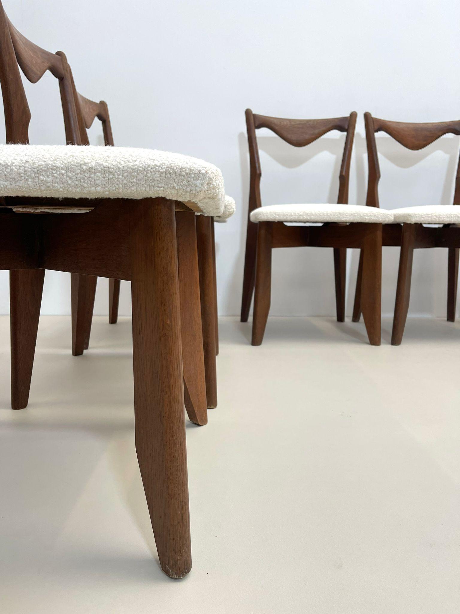 20th Century Set of 6 Dining Chairs by Guillerme et Chambron, France, 1960s, New Upholstery