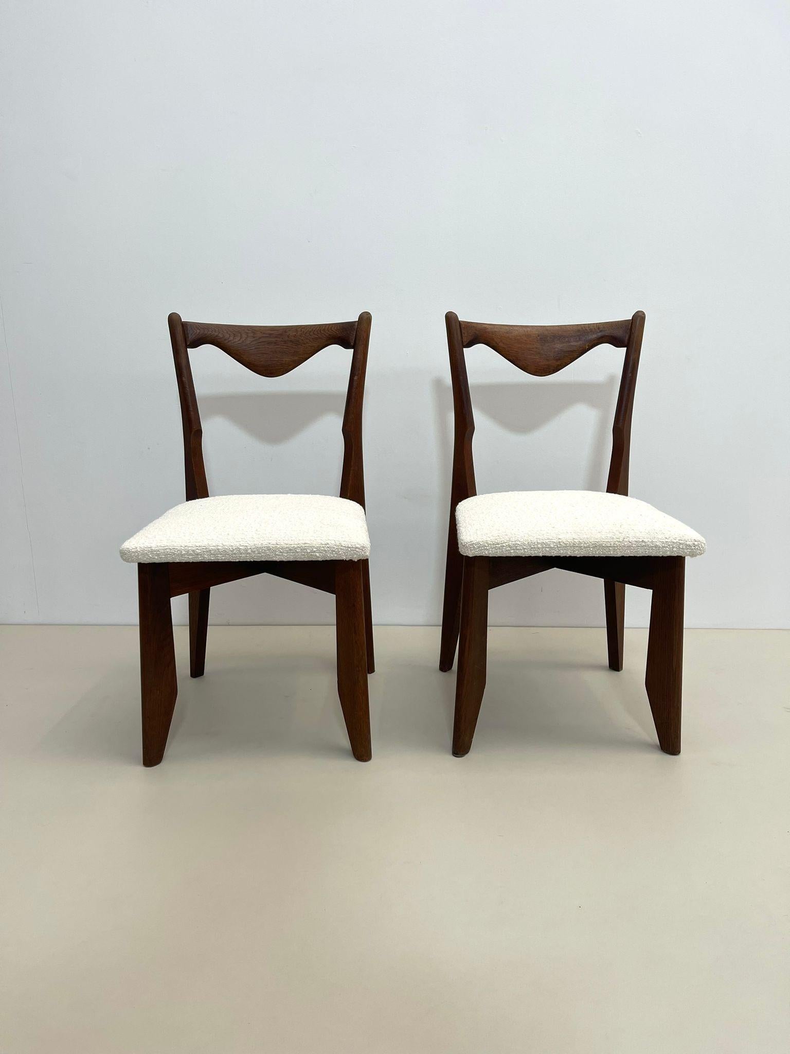 Fabric Set of 6 Dining Chairs by Guillerme et Chambron, France, 1960s, New Upholstery