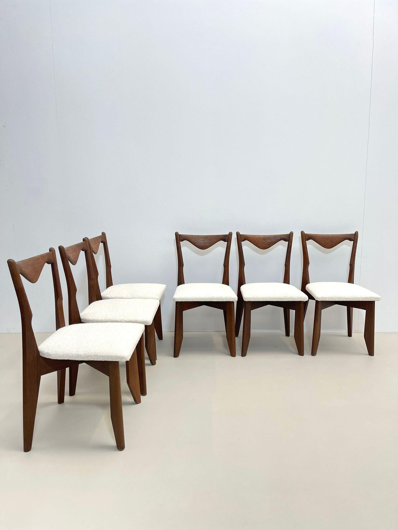 Set of 6 Dining Chairs by Guillerme et Chambron, France, 1960s, New Upholstery 1