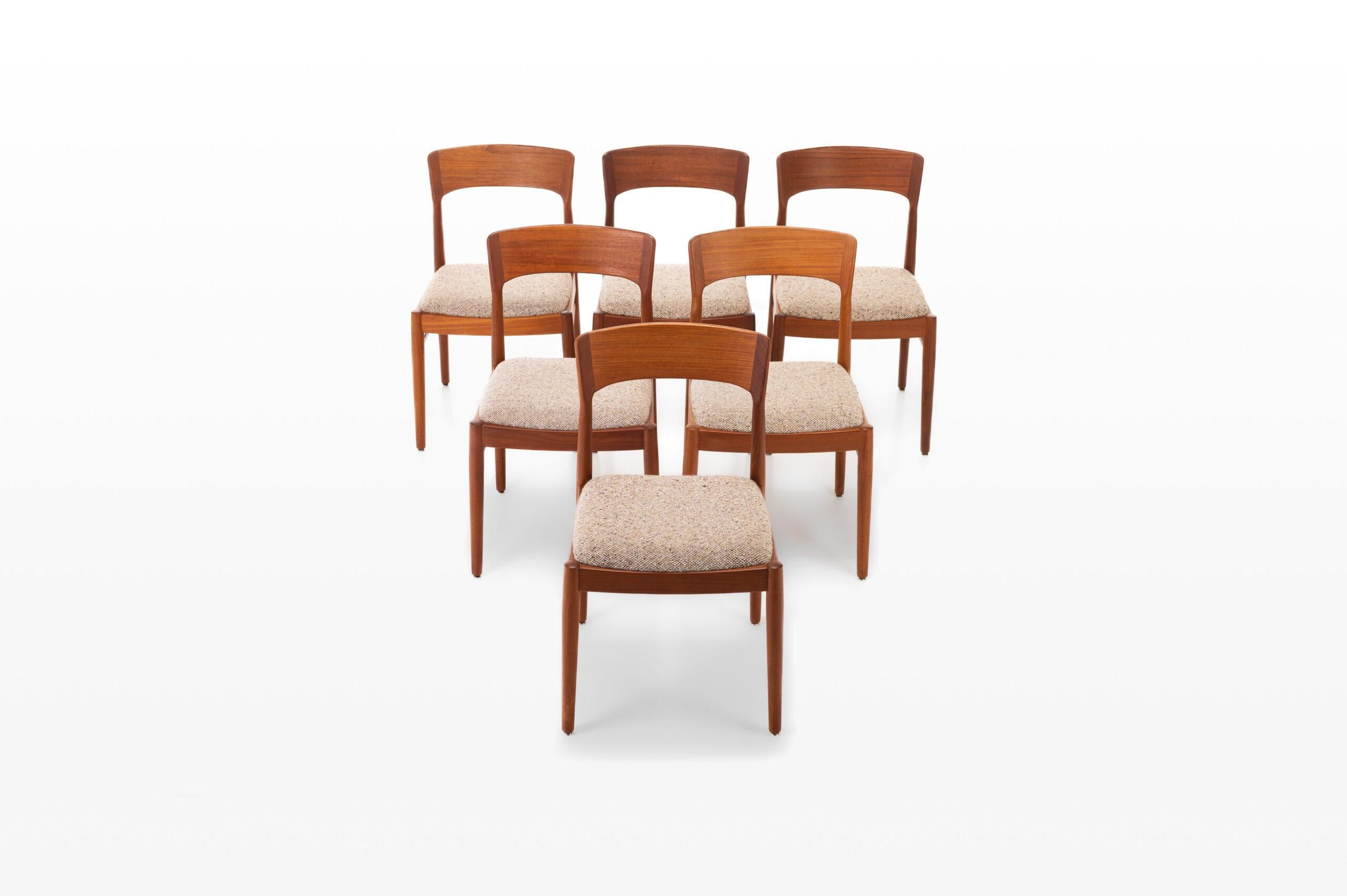 Scandinavian Modern Set of 6 Dining Chairs by Henning Kjaernulf for KS Mobler, Denmark 1960s