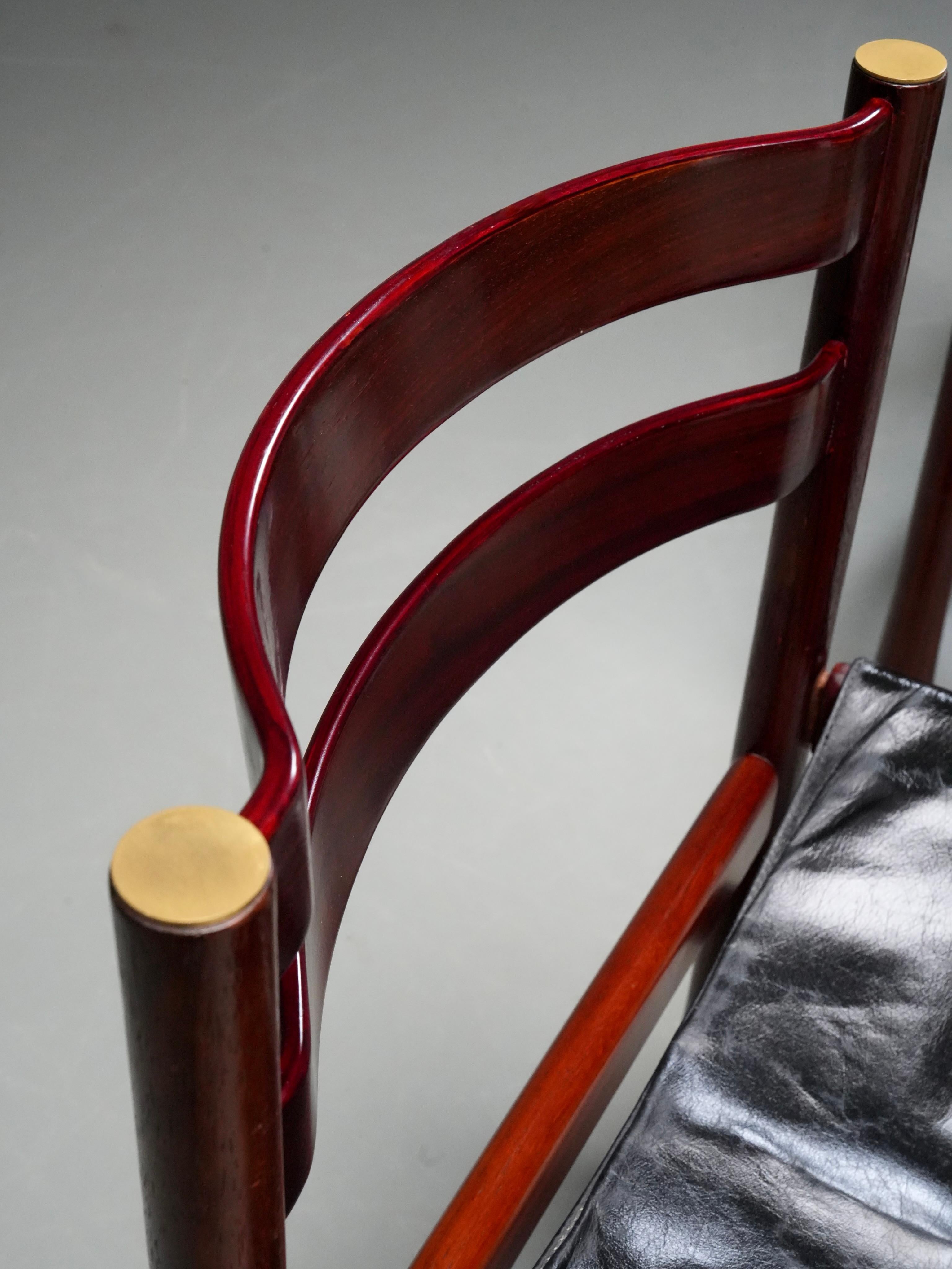20th Century Set of 6 Dining Chairs by Luciano Frigerio in Wood and Leather, Italy, 1970's For Sale