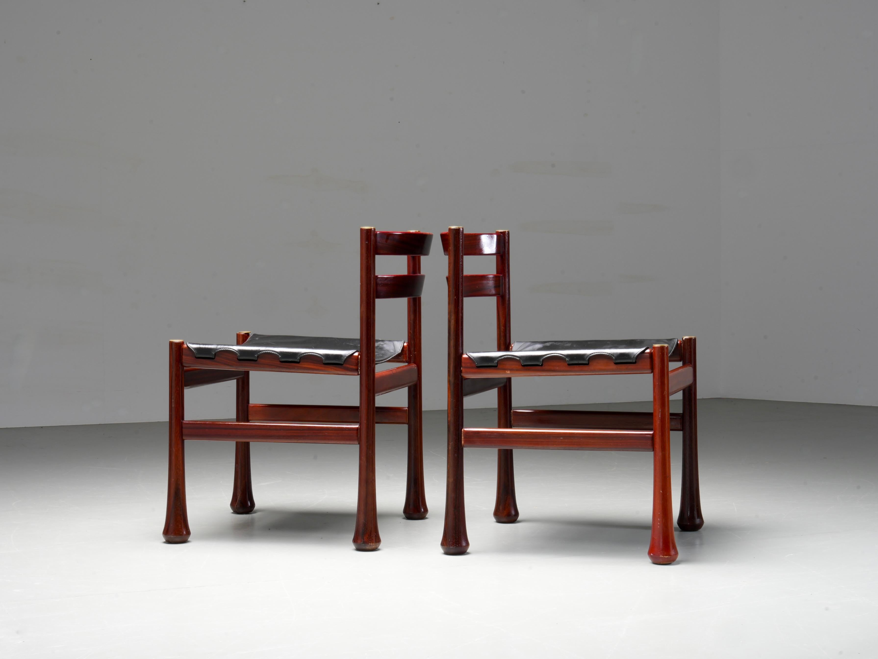 Set of 6 Dining Chairs by Luciano Frigerio in Wood and Leather, Italy, 1970's For Sale 2