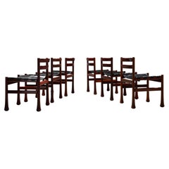 Set of 6 Dining Chairs by Luciano Frigerio in Wood and Leather, Italy, 1970's