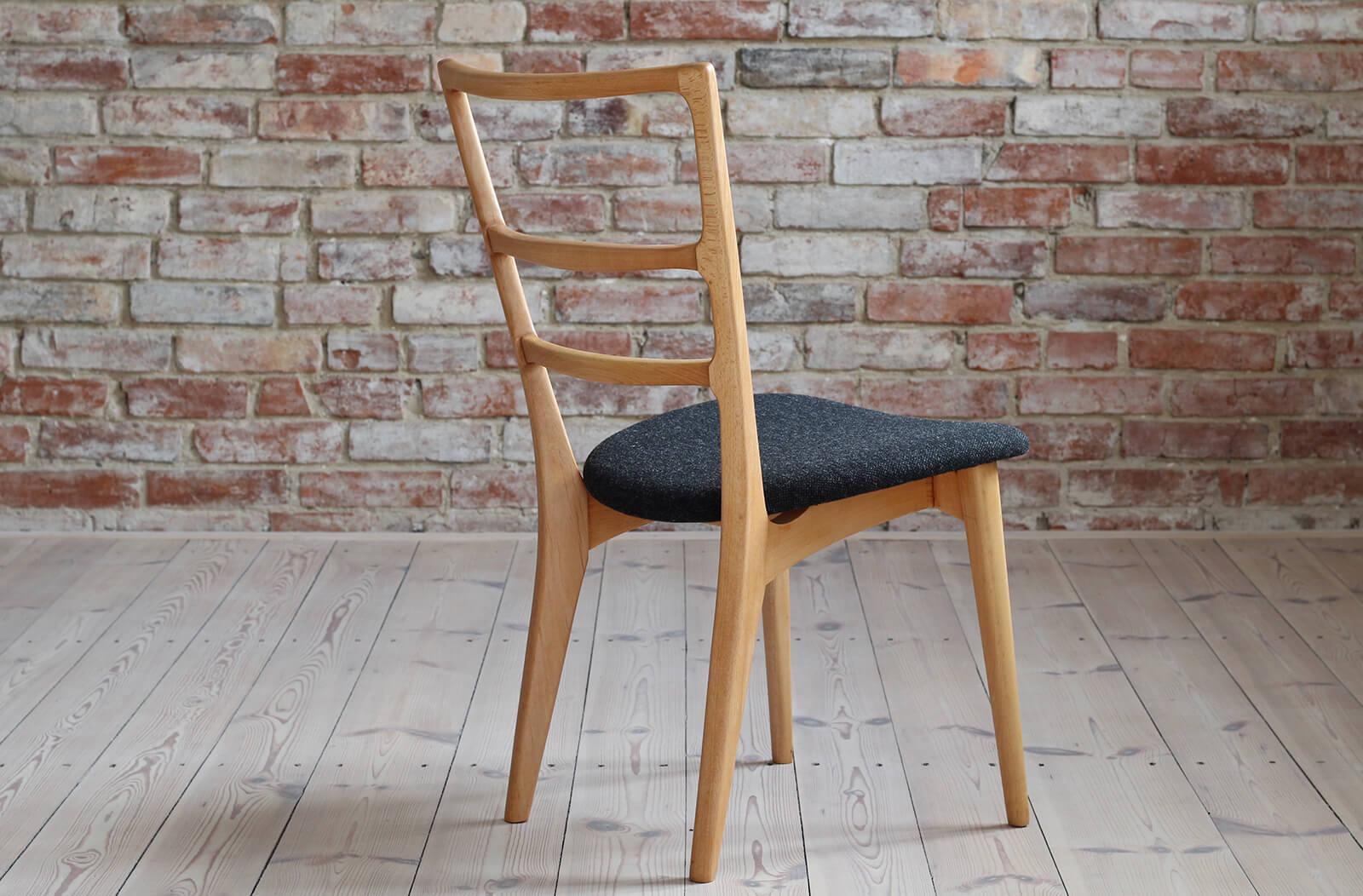 Oiled Set of 6 Dining Chairs by Marian Grabiński, Midcentury, Reupholstered in Kvadrat