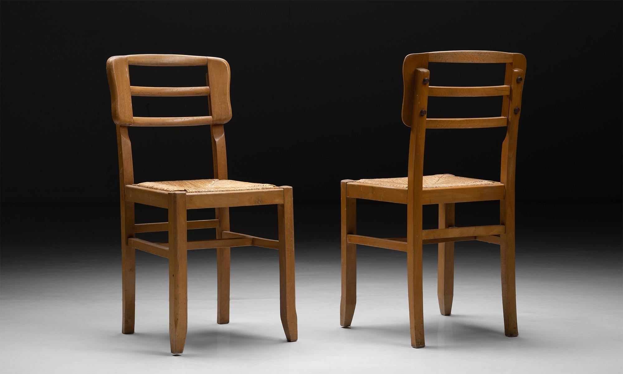 Rush Set of '6' Dining Chairs by Pierre Cruege, France, circa 1960 For Sale