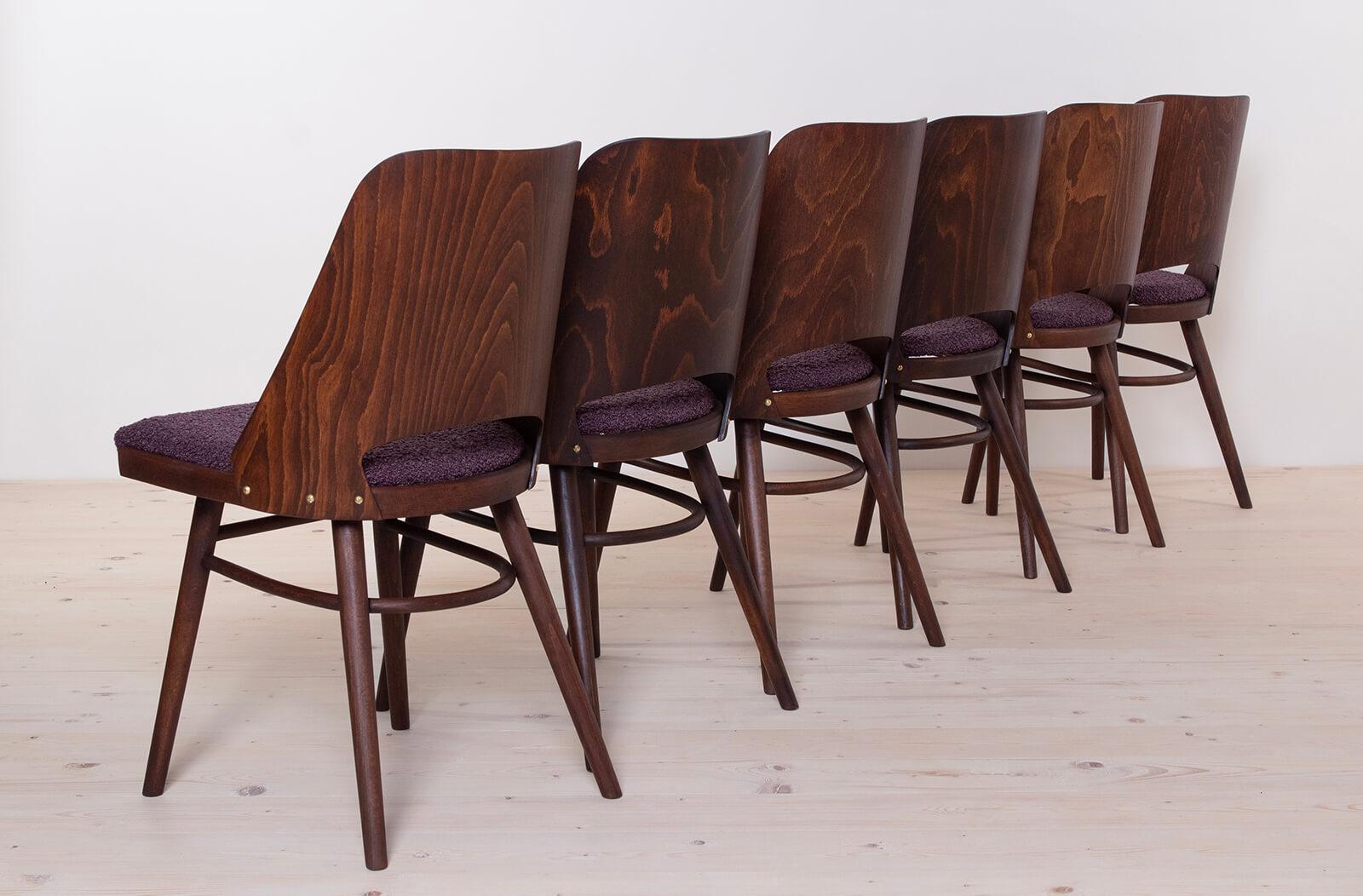 Mid-Century moderno Set di 6 sedie da pranzo di R. Hofman per TON, modello 514, anni '60, ridipinte in vendita