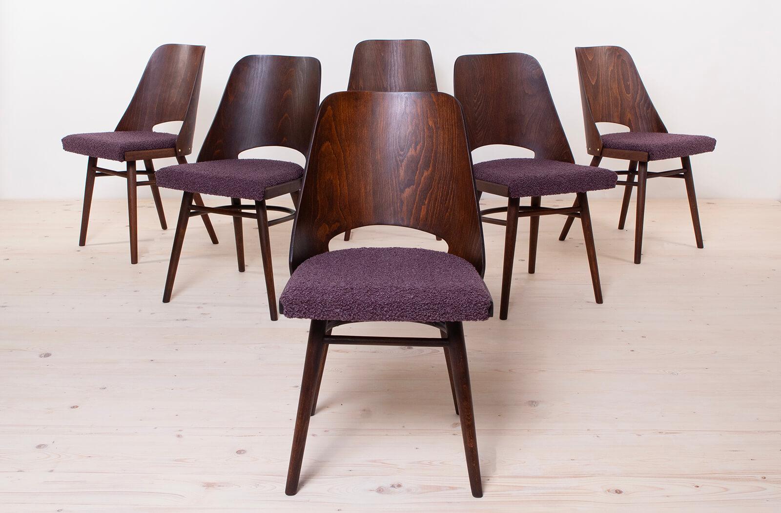 Ceco Set di 6 sedie da pranzo di R. Hofman per TON, modello 514, anni '60, ridipinte in vendita