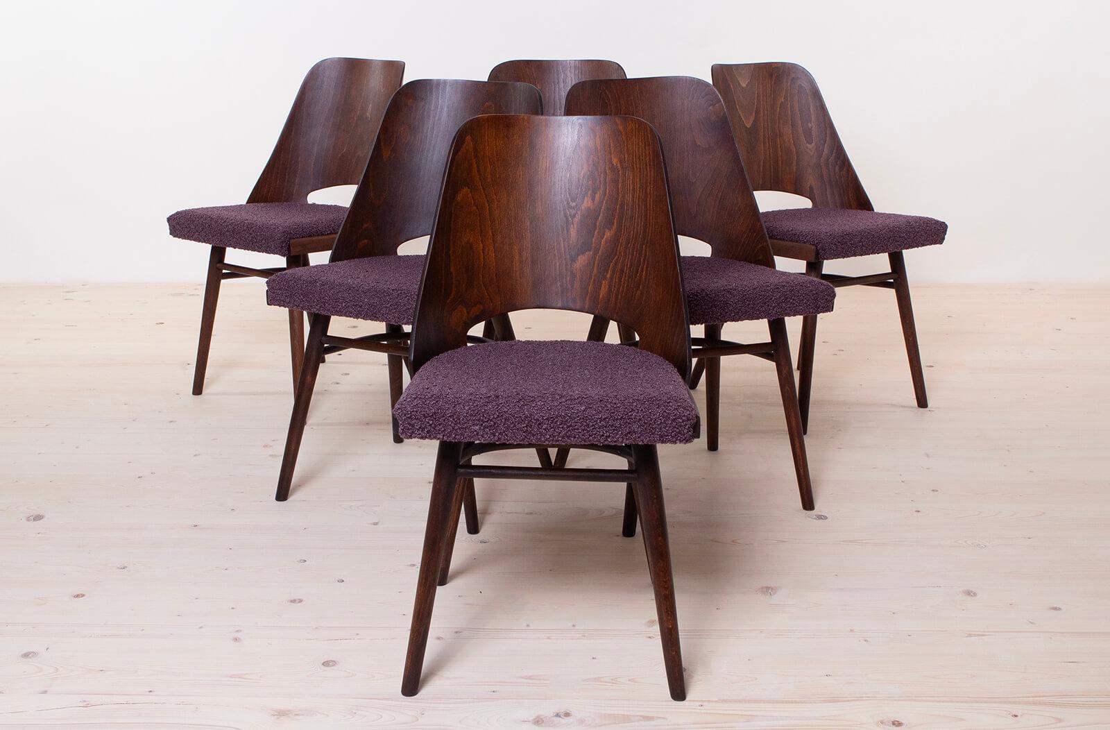 Impiallacciato Set di 6 sedie da pranzo di R. Hofman per TON, modello 514, anni '60, ridipinte in vendita