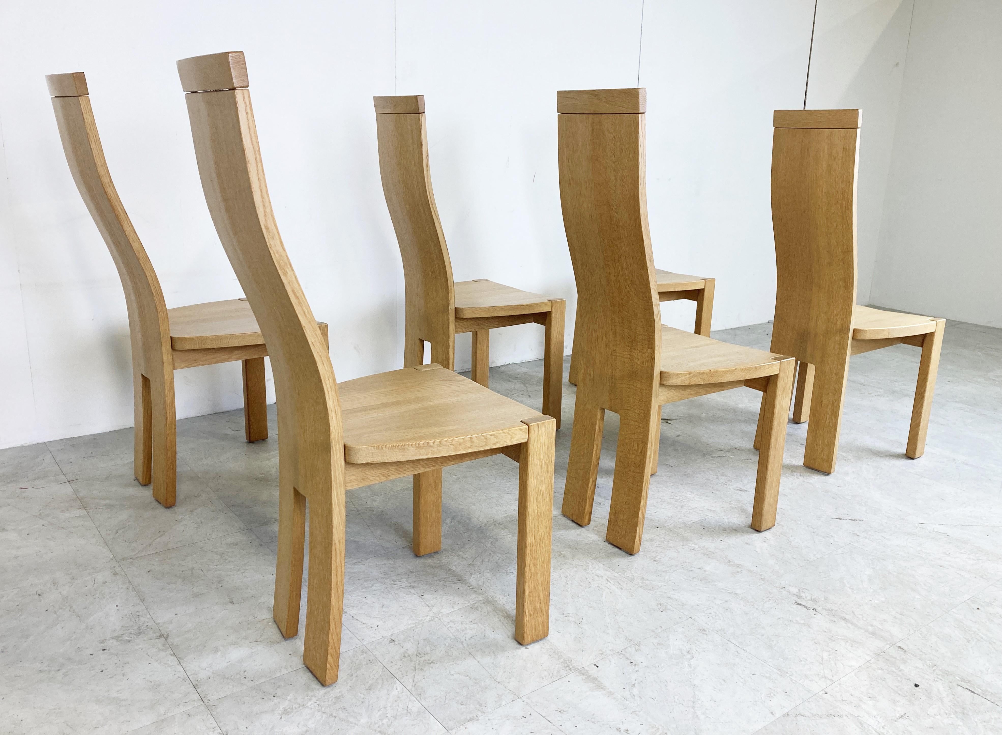 Wood Set of 6 Dining Chairs by Rob & Dries Van Den Berghe, 1980s For Sale