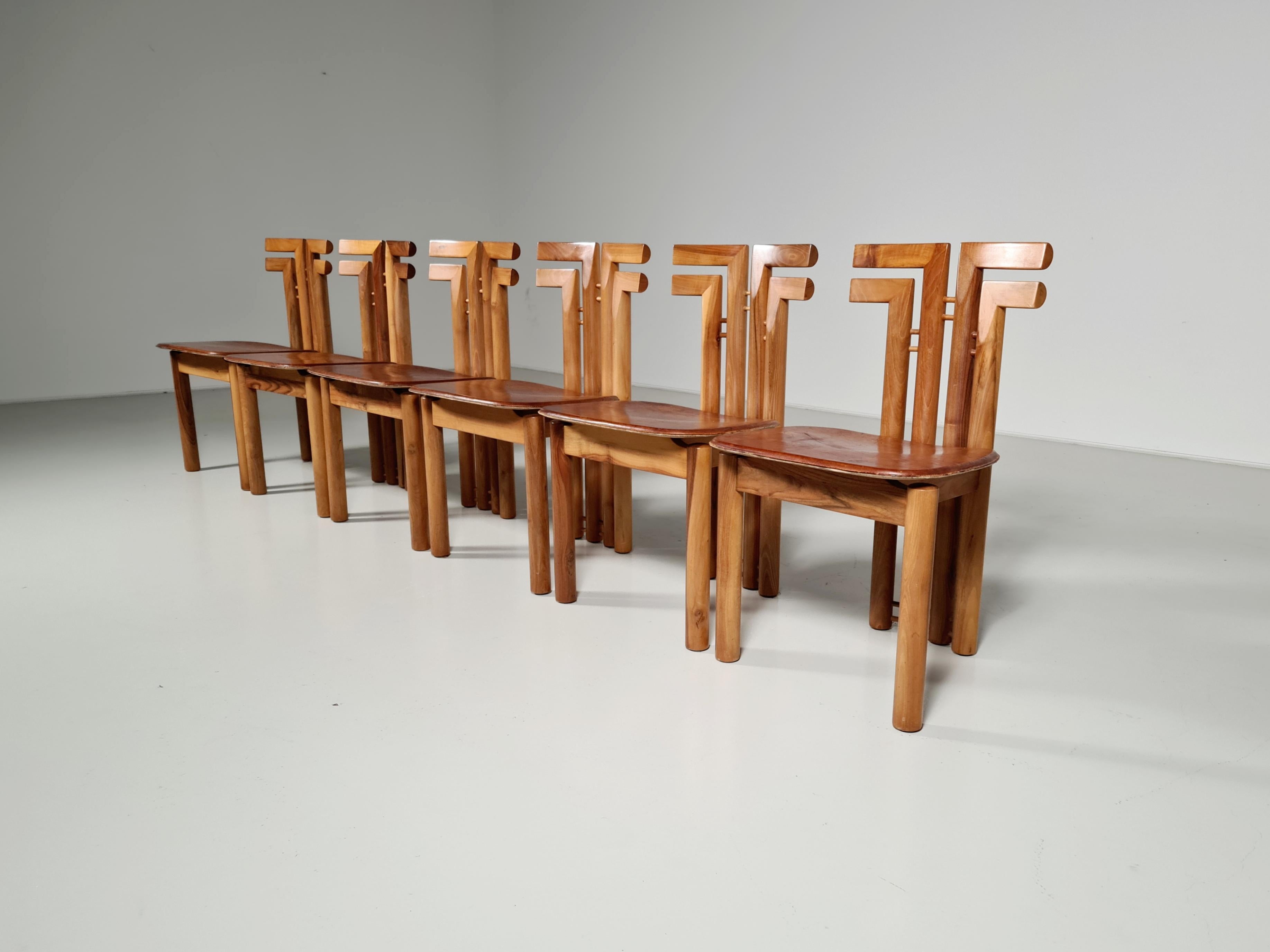 Mid-Century Modern Set of 6 Dining Chairs by Sapporo Mobil Girgi Italy, 1970s