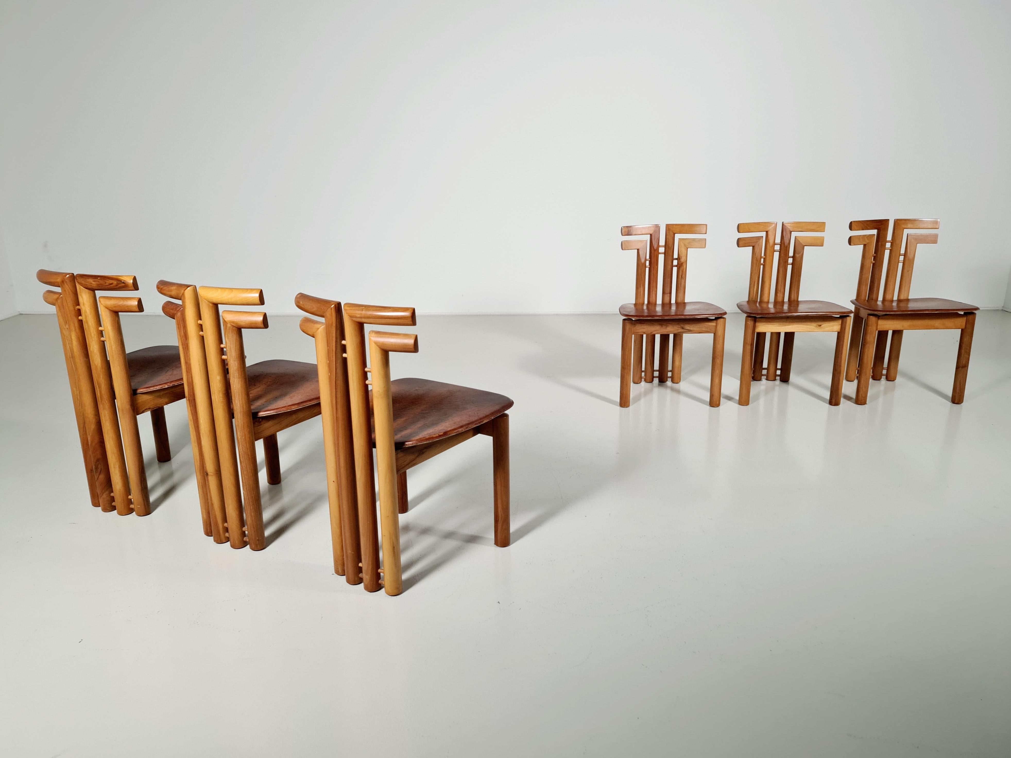 Leather Set of 6 Dining Chairs by Sapporo Mobil Girgi Italy, 1970s