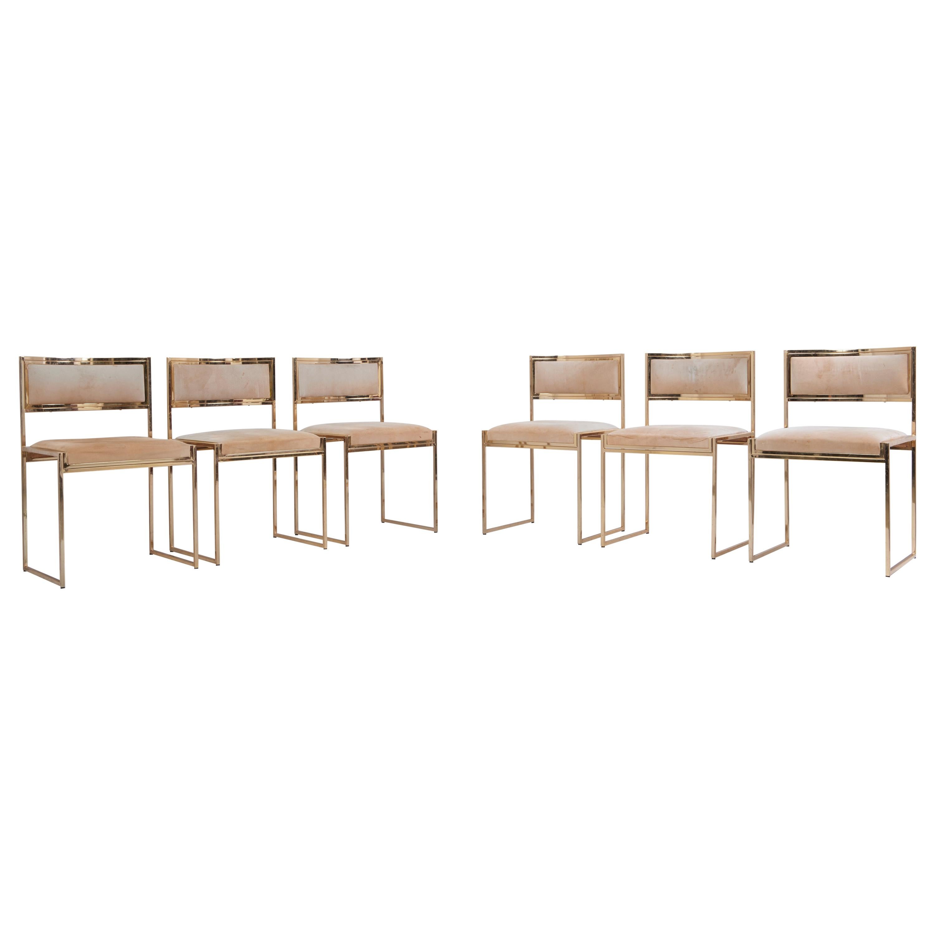 Set of 6 Dining Chairs complete in Brass Gold by Willy Rizzo