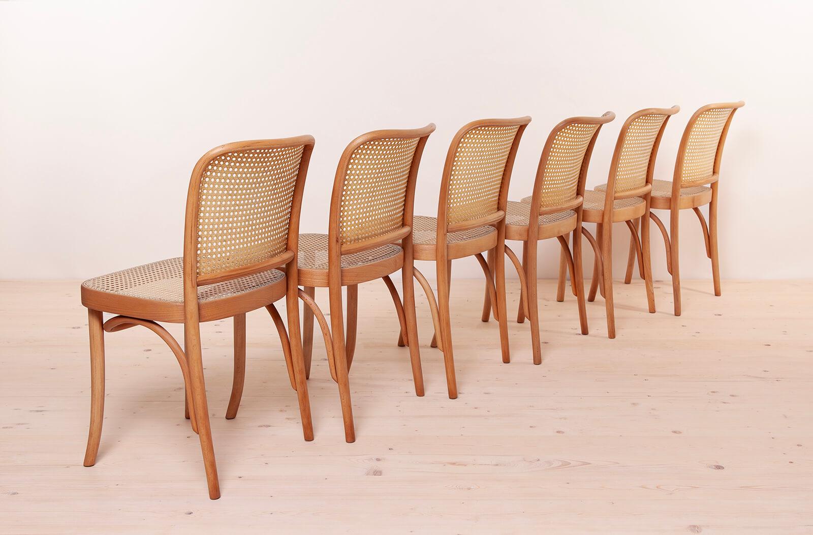 Mid-Century Modern Set of 6 Dining Chairs designed by J. Hoffmann, Model No. 811 For Sale