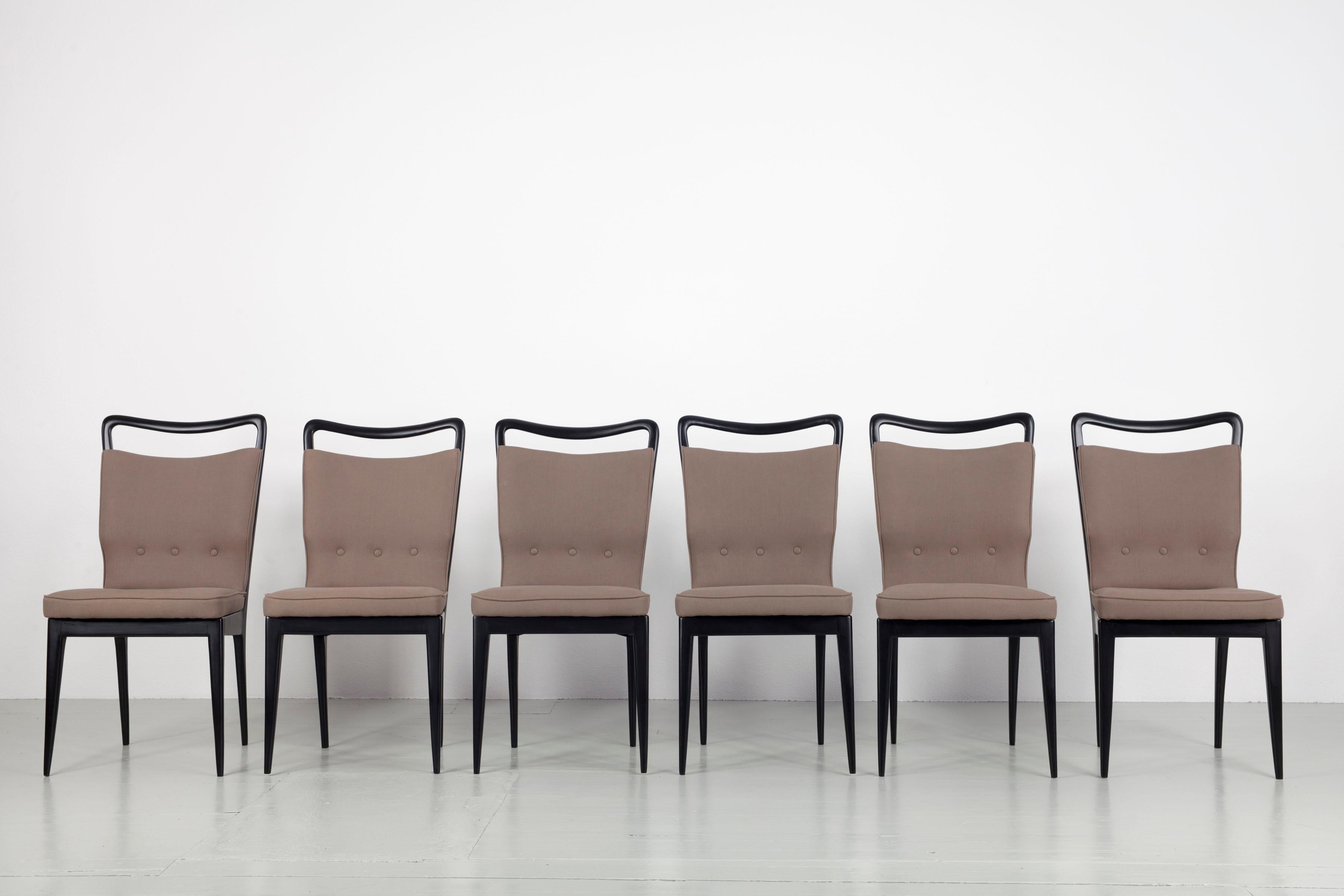 I.S.A. Bergamo Set of 6 Italian Brown Dining Chairs with black frame, 1950s 5