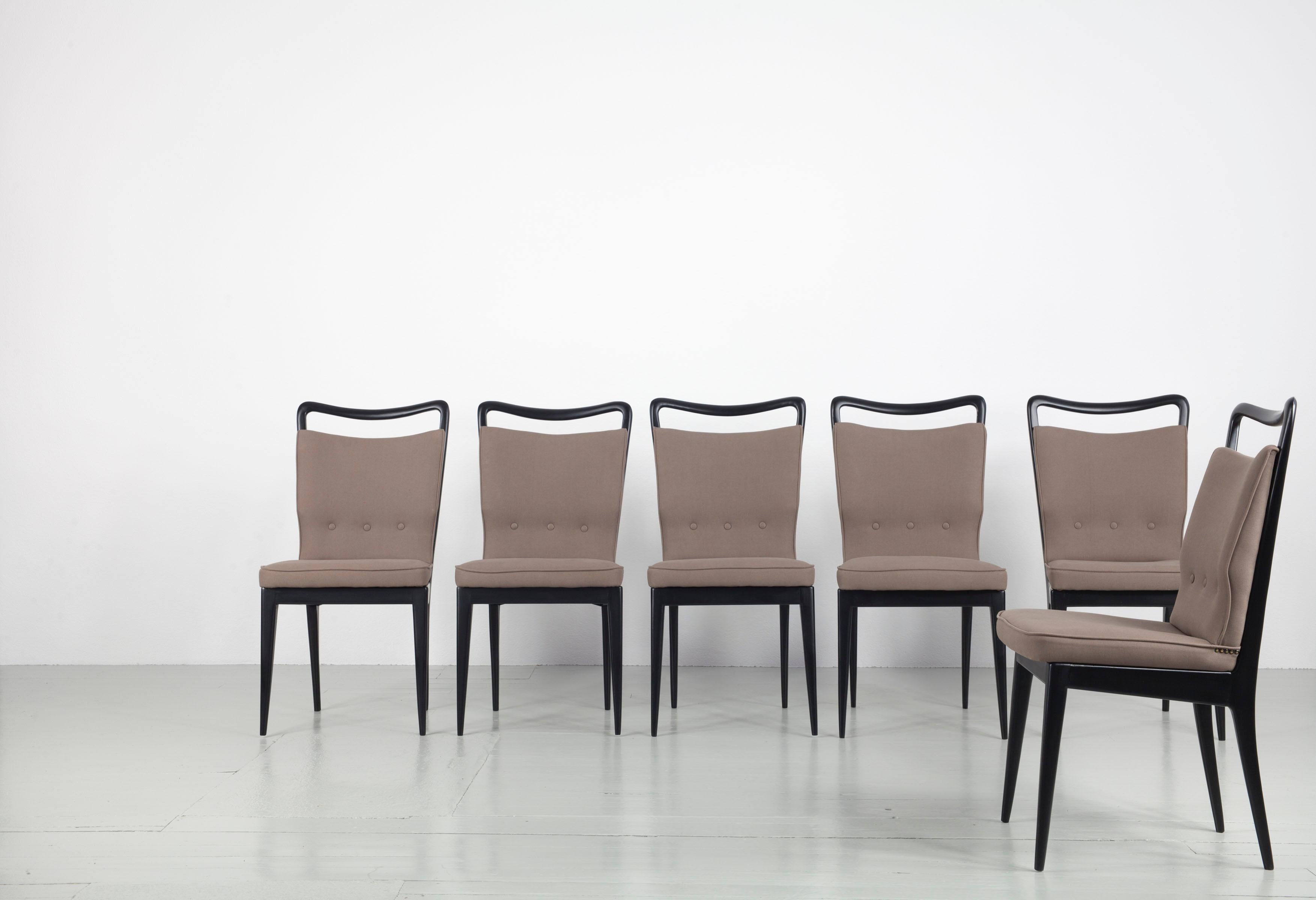 I.S.A. Bergamo Set of 6 Italian Brown Dining Chairs with black frame, 1950s 6