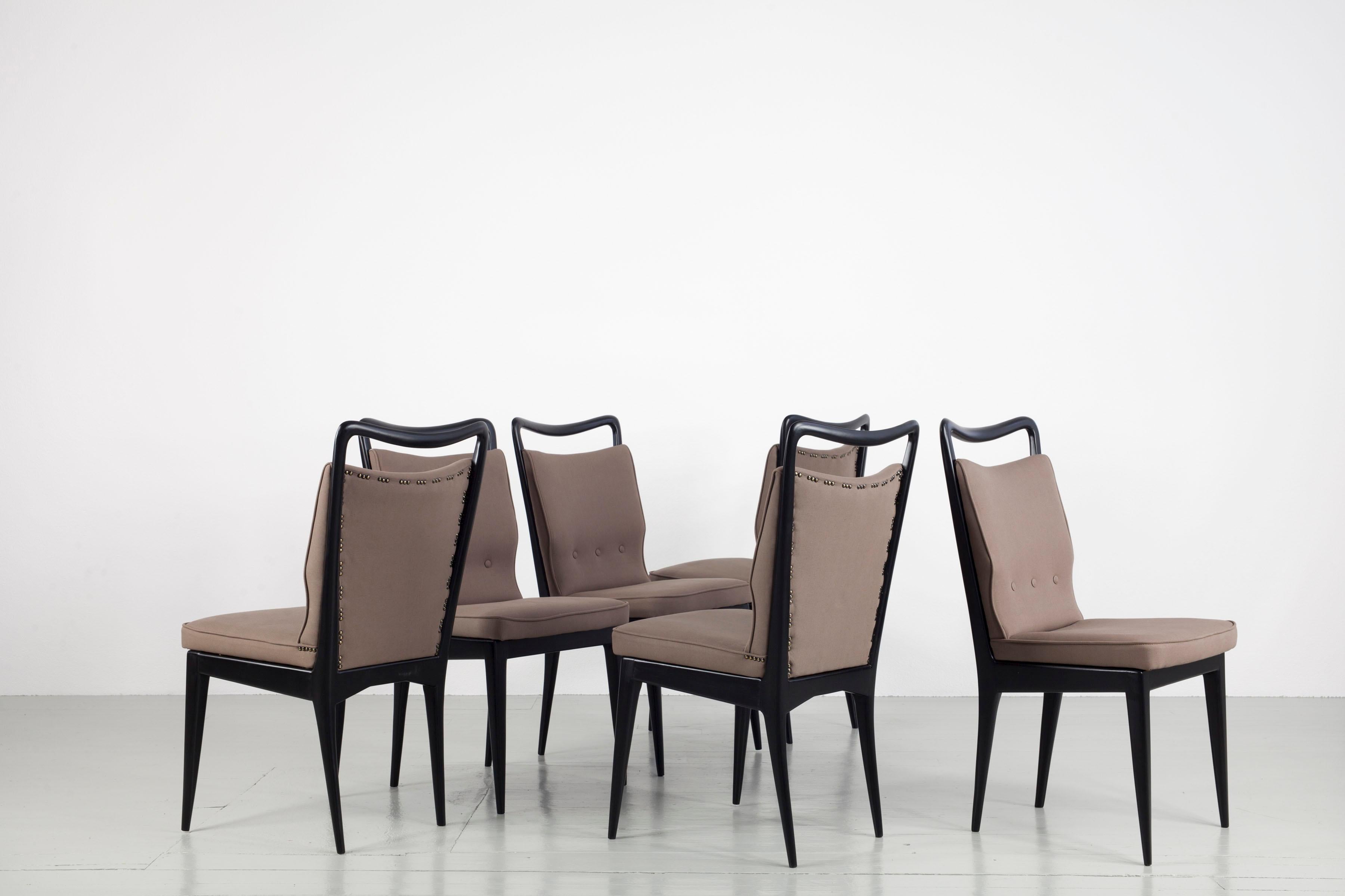 I.S.A. Bergamo Set of 6 Italian Brown Dining Chairs with black frame, 1950s 7