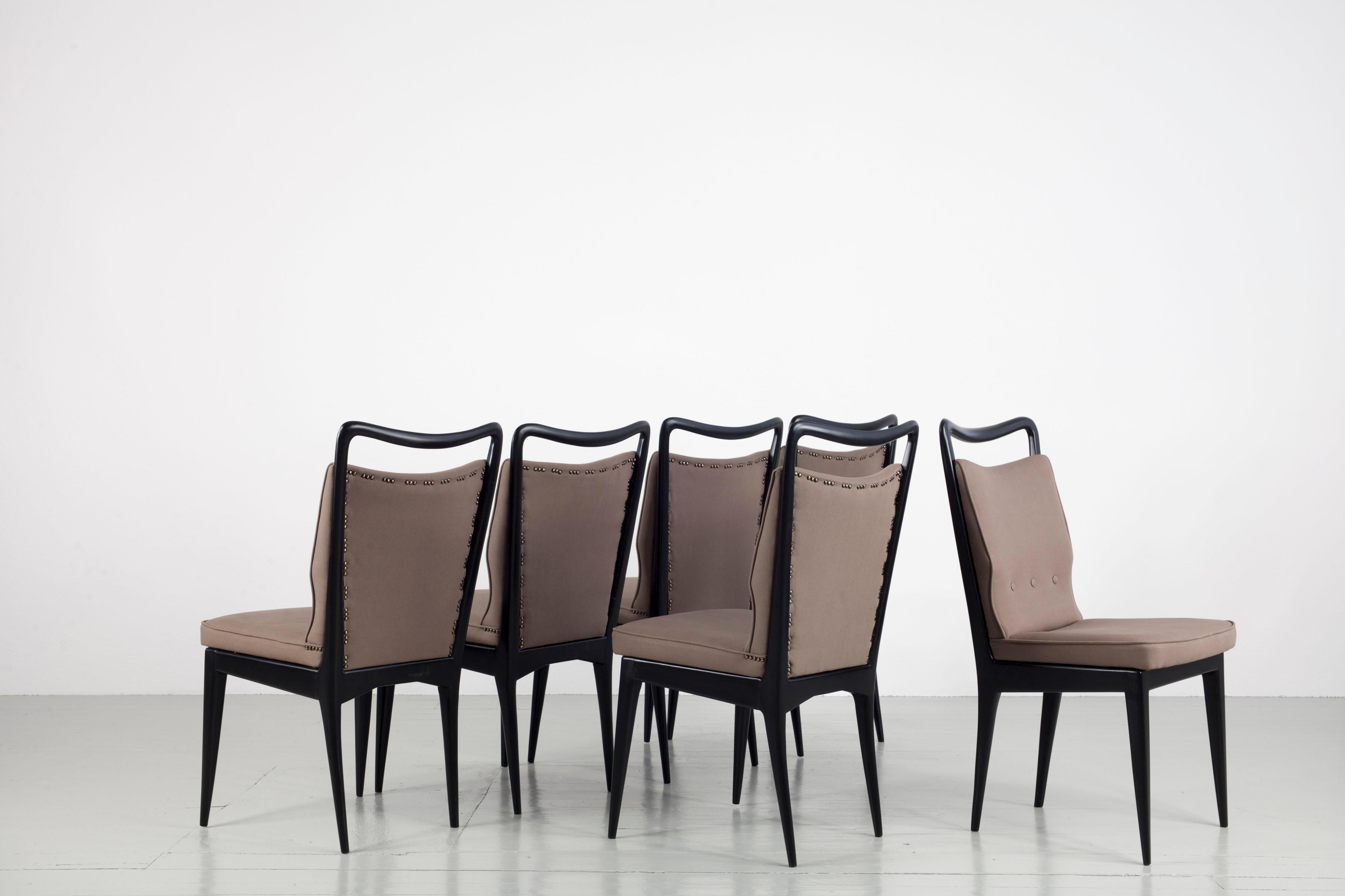 I.S.A. Bergamo Set of 6 Italian Brown Dining Chairs with black frame, 1950s 8