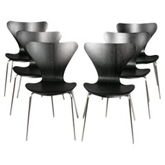 Set of 6 Dining Chairs in Black, Series7 by Arne Jacobsen, Fritz Hansen, 1950s