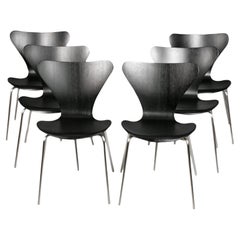 Satz von 6 Esszimmerstühlen in Schwarz, Serie7 von Arne Jacobsen, Fritz Hansen, 1950er Jahre