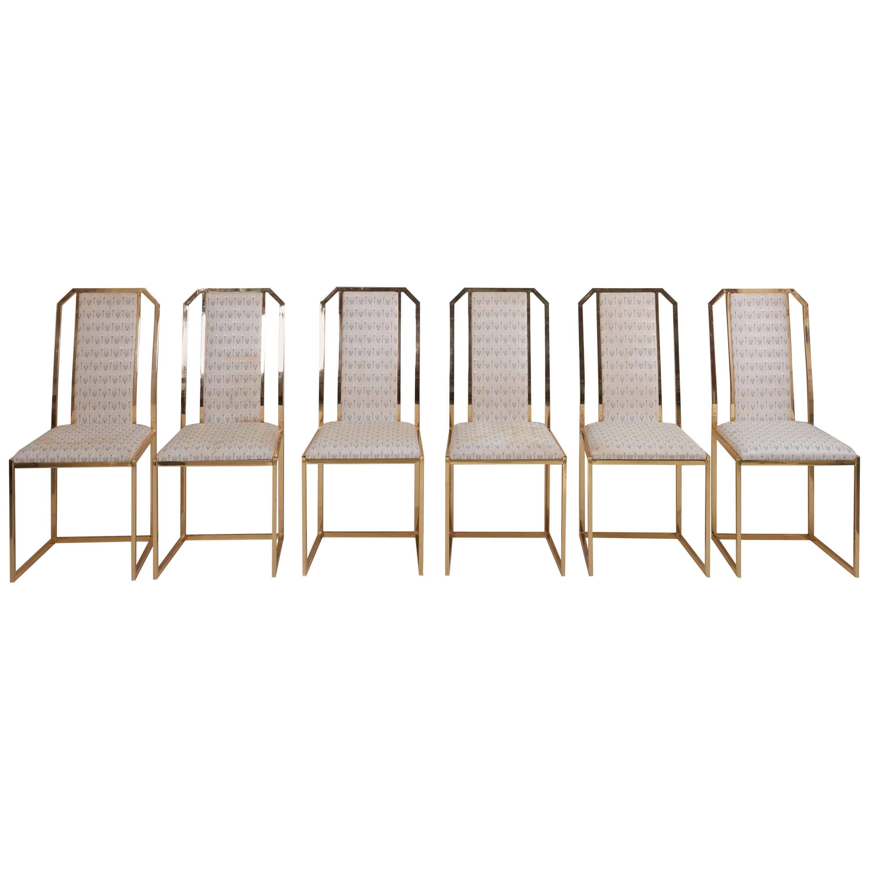 Set of 6 Dining Chairs in Brass by Romeo Rega For Sale