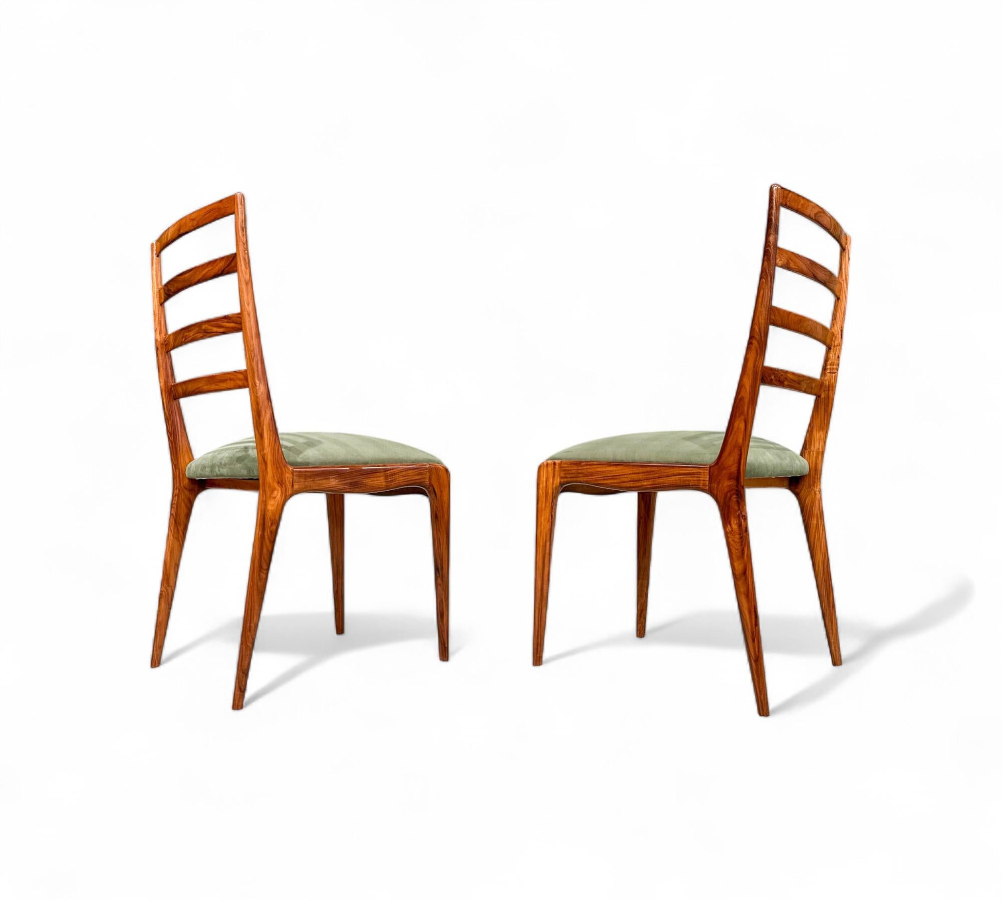 Set of 6 Dining Chairs in Caviuna Hardwood & Suede, Angelini, 1950s im Angebot 2