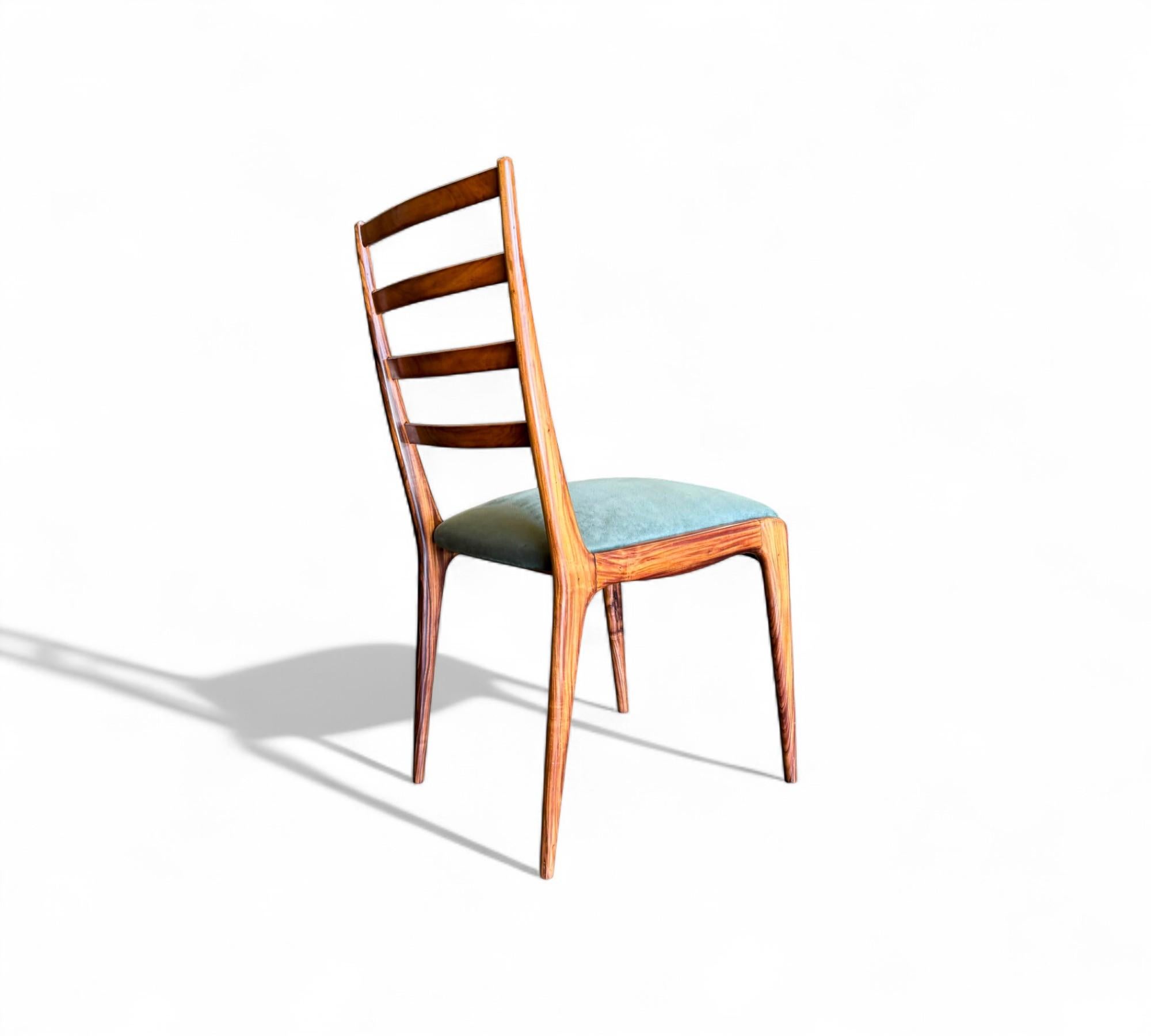 Set of 6 Dining Chairs in Caviuna Hardwood & Suede, Angelini, 1950s im Angebot 5