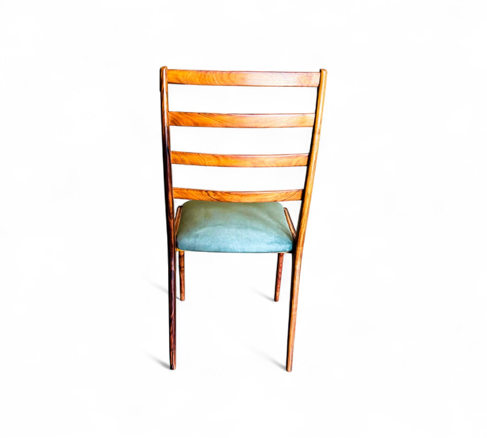 Set of 6 Dining Chairs in Caviuna Hardwood & Suede, Angelini, 1950s im Angebot 6