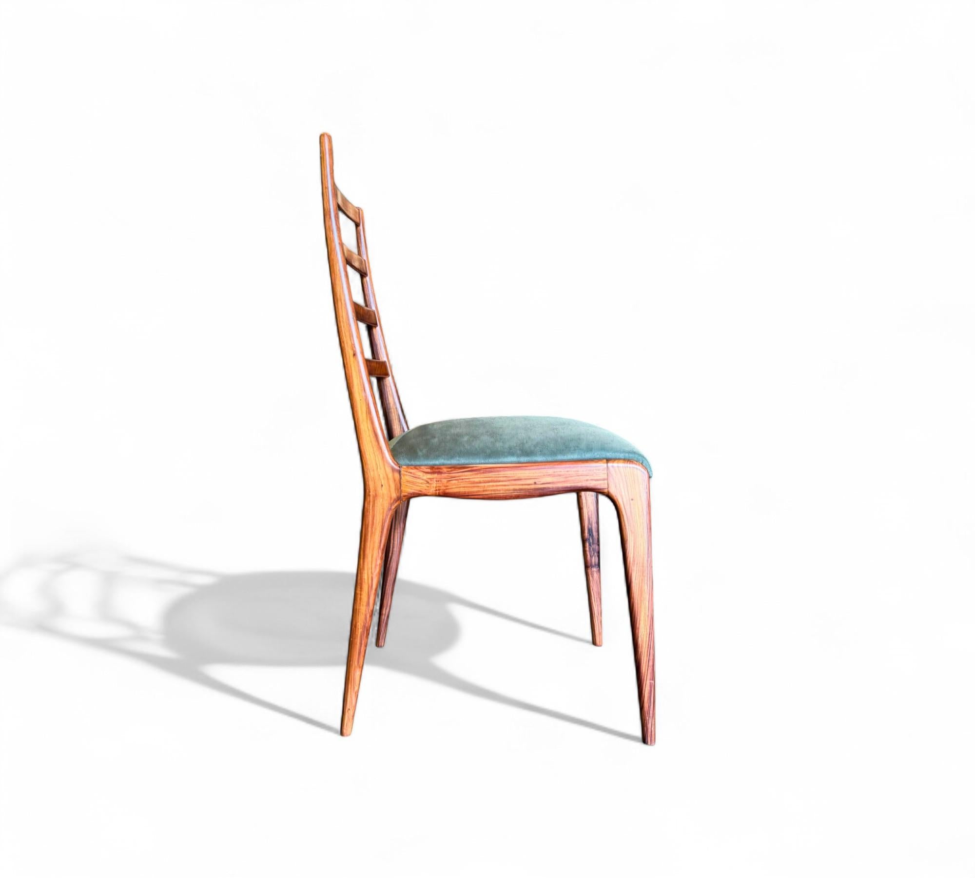 Set of 6 Dining Chairs in Caviuna Hardwood & Suede, Angelini, 1950s im Angebot 7