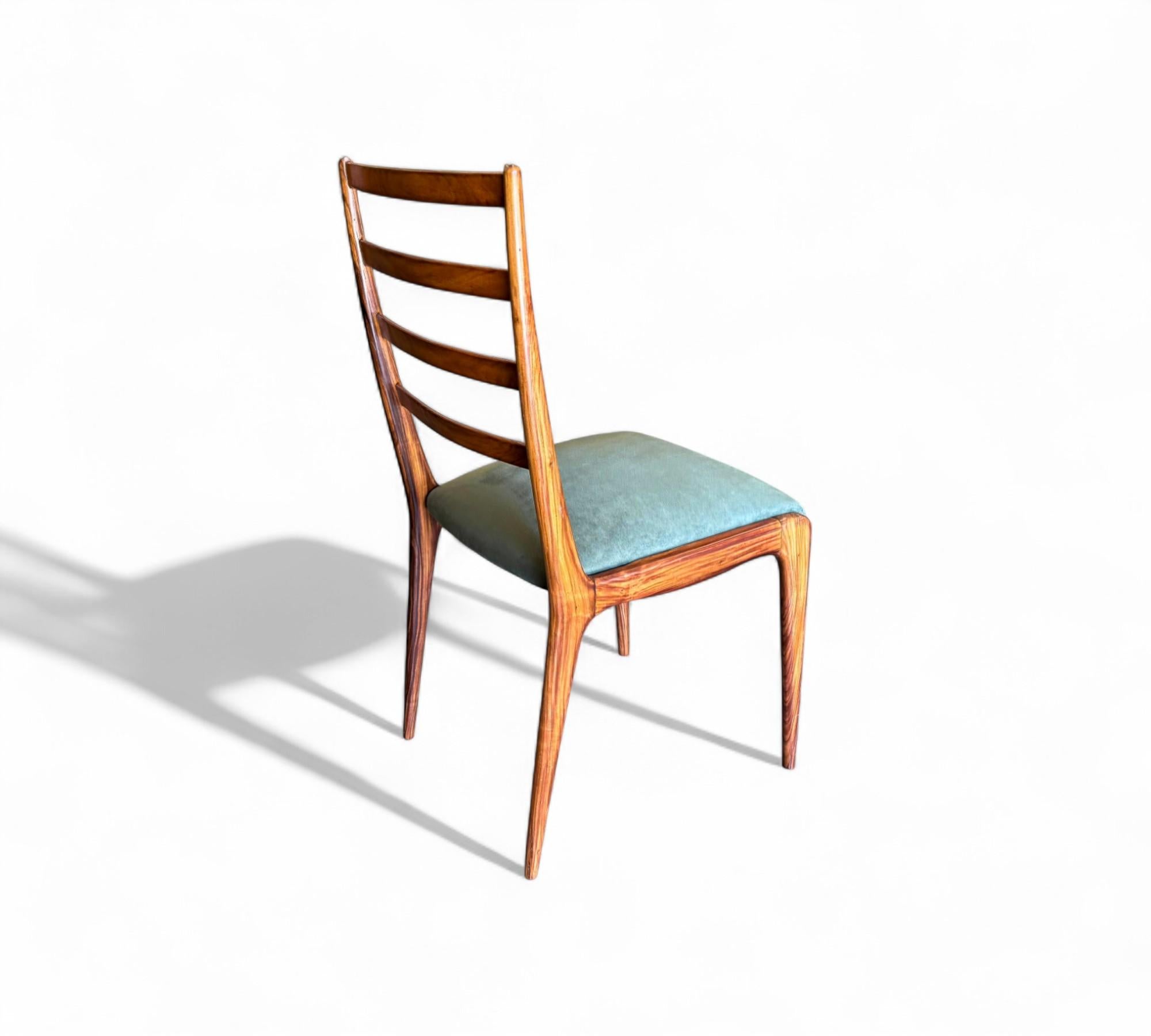 Set of 6 Dining Chairs in Caviuna Hardwood & Suede, Angelini, 1950s im Angebot 8