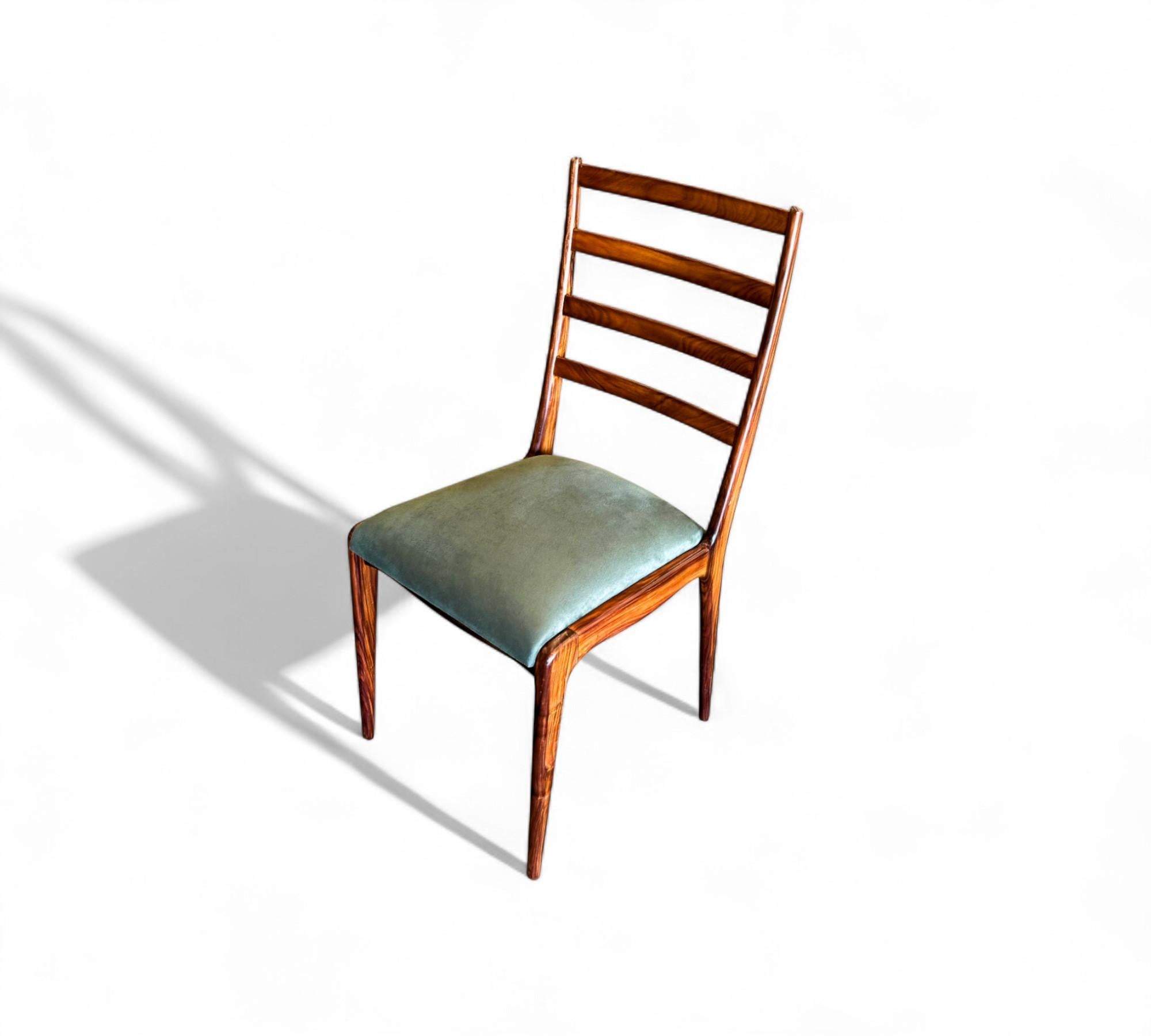 Set of 6 Dining Chairs in Caviuna Hardwood & Suede, Angelini, 1950s im Angebot 9