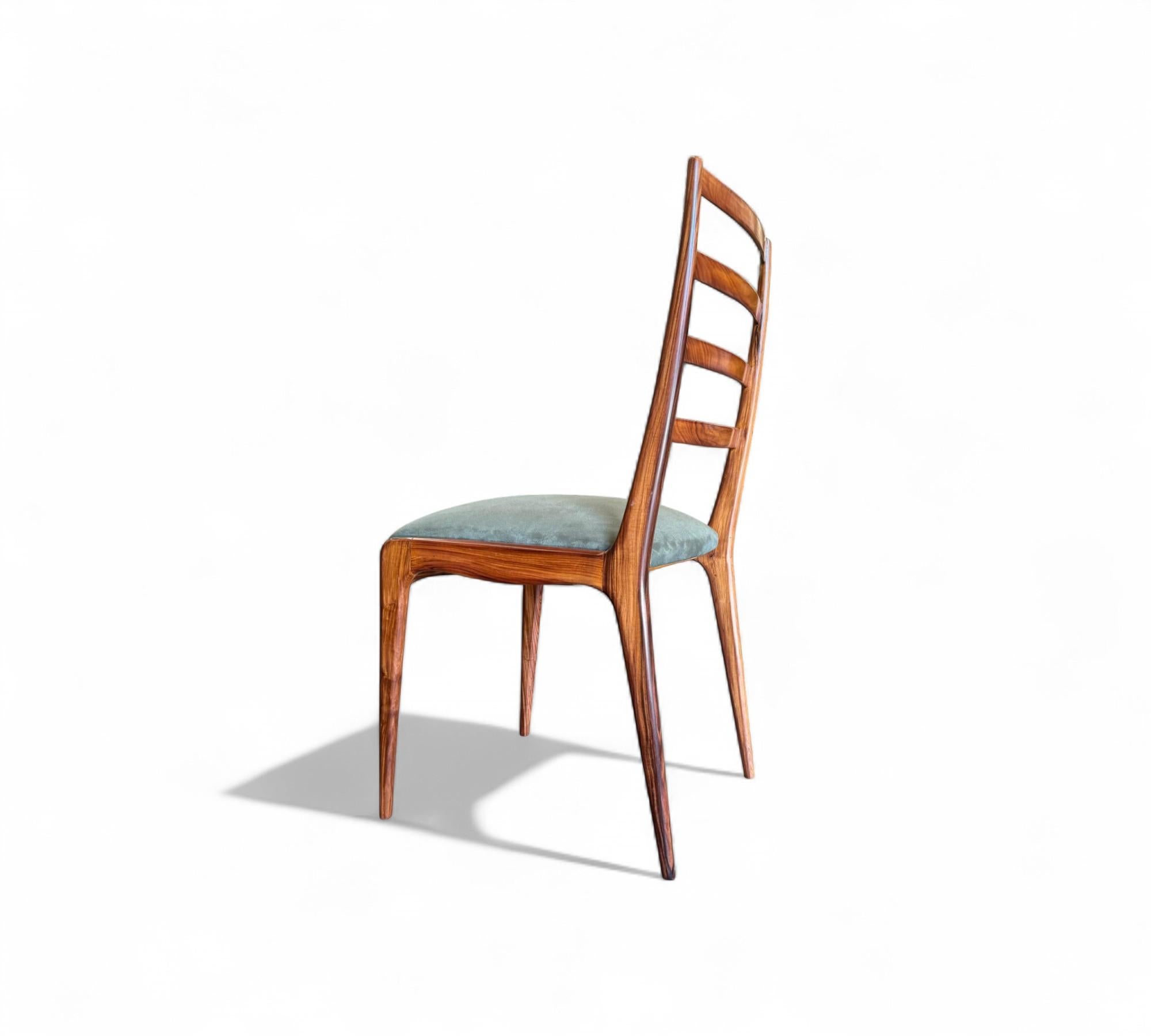 Set of 6 Dining Chairs in Caviuna Hardwood & Suede, Angelini, 1950s im Angebot 10