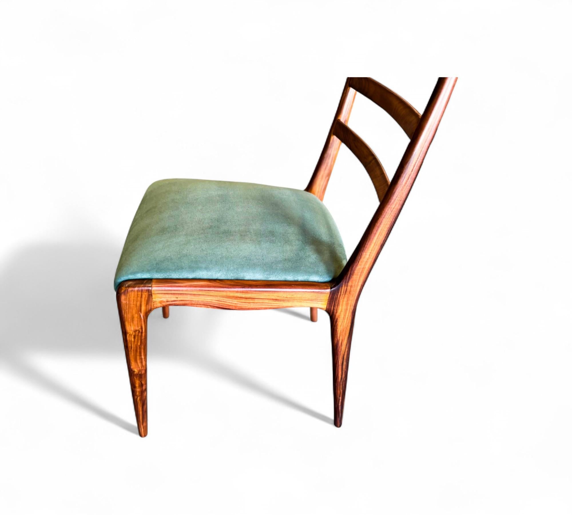 Set of 6 Dining Chairs in Caviuna Hardwood & Suede, Angelini, 1950s im Zustand „Gut“ im Angebot in New York, NY